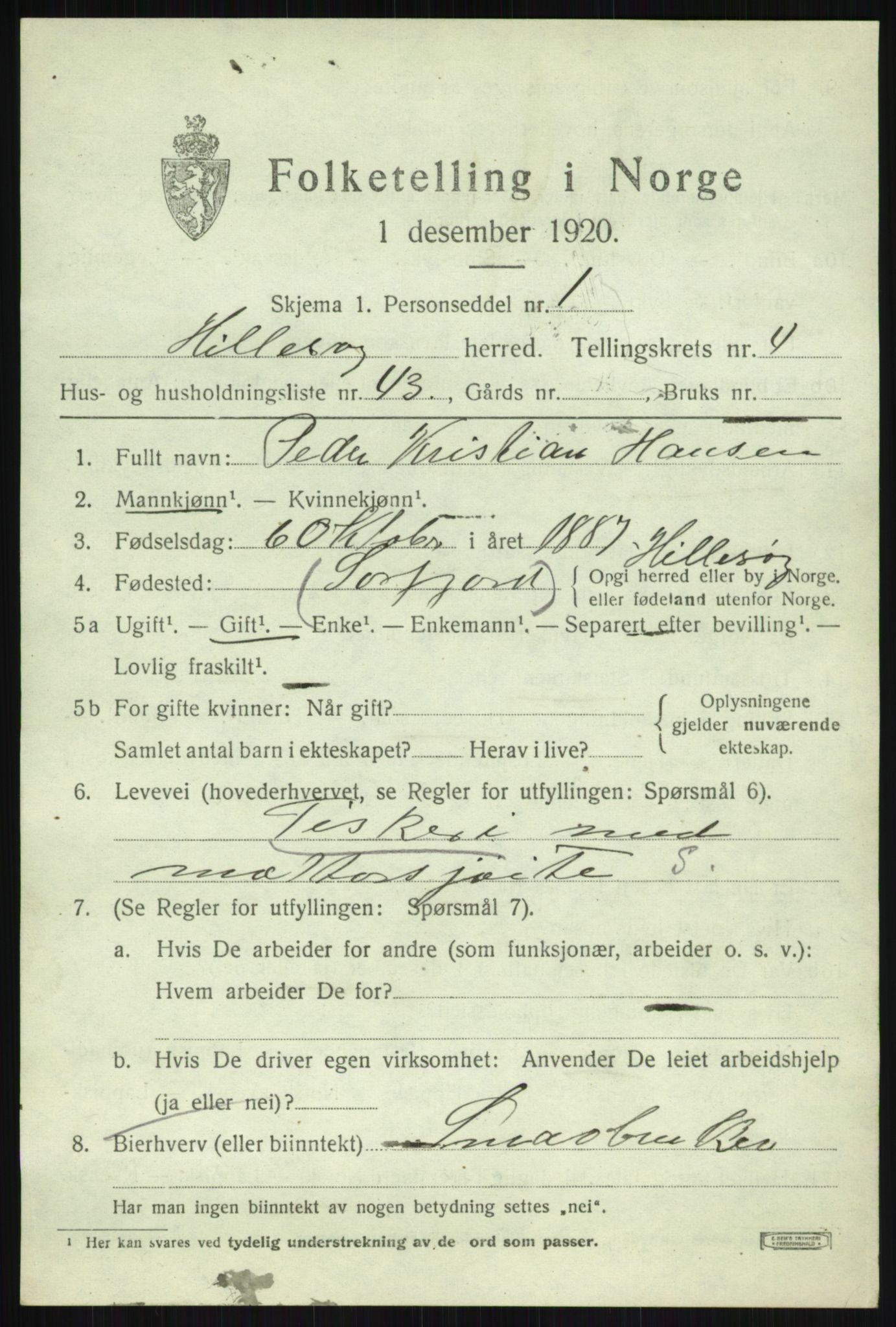 SATØ, 1920 census for Hillesøy, 1920, p. 2515