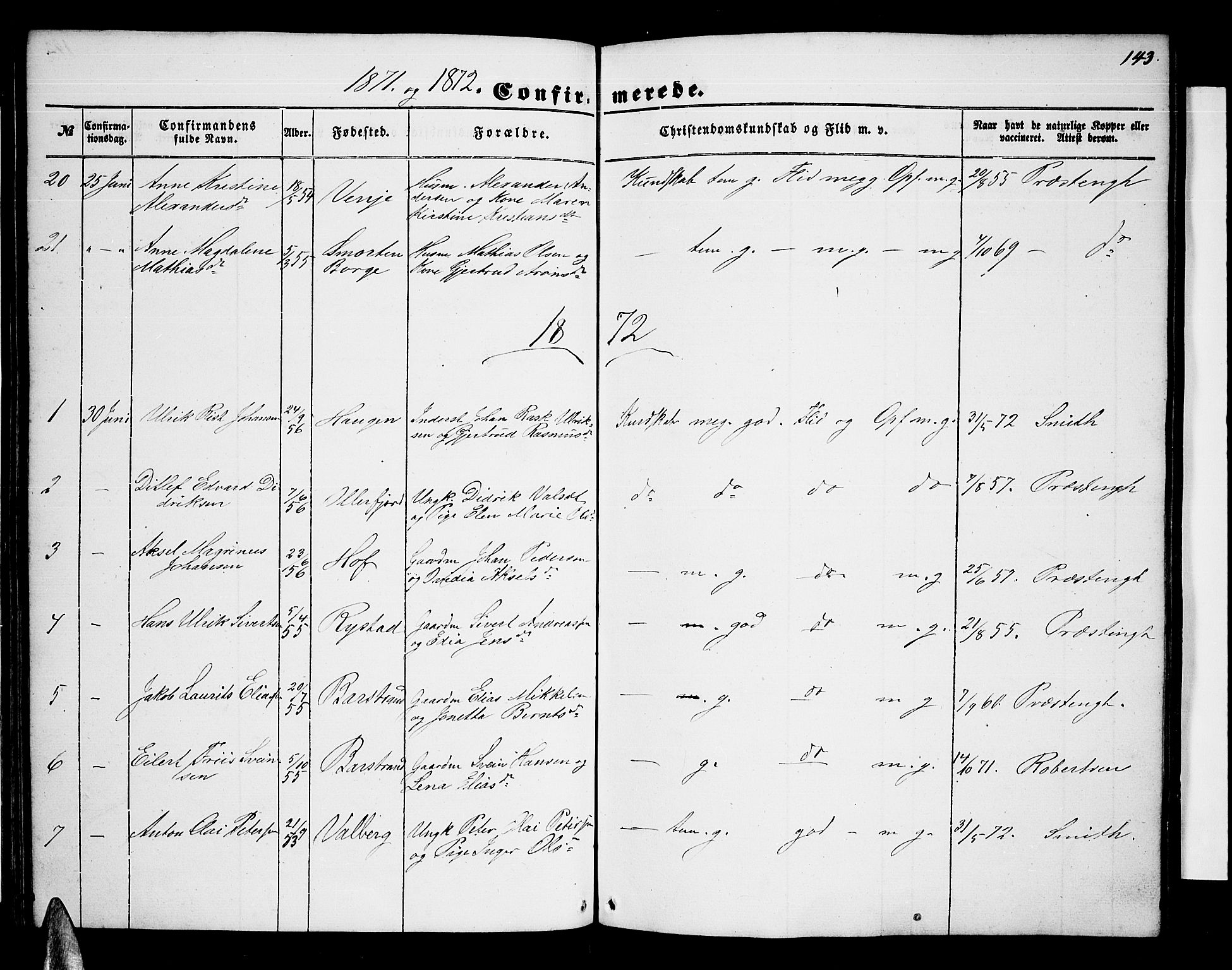 Ministerialprotokoller, klokkerbøker og fødselsregistre - Nordland, AV/SAT-A-1459/876/L1102: Parish register (copy) no. 876C01, 1852-1886, p. 143