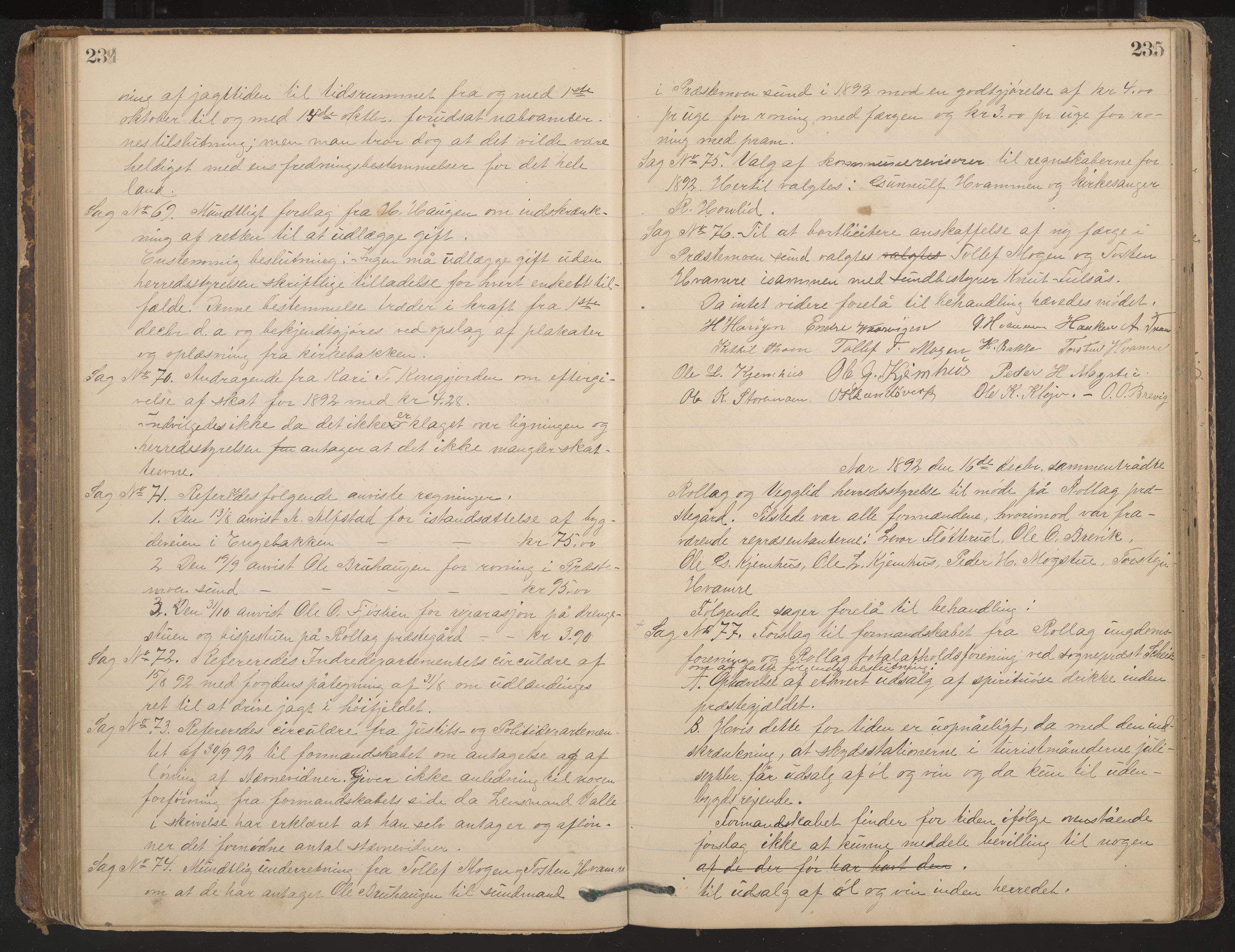 Rollag formannskap og sentraladministrasjon, IKAK/0632021-2/A/Aa/L0003: Møtebok, 1884-1897, p. 234-235