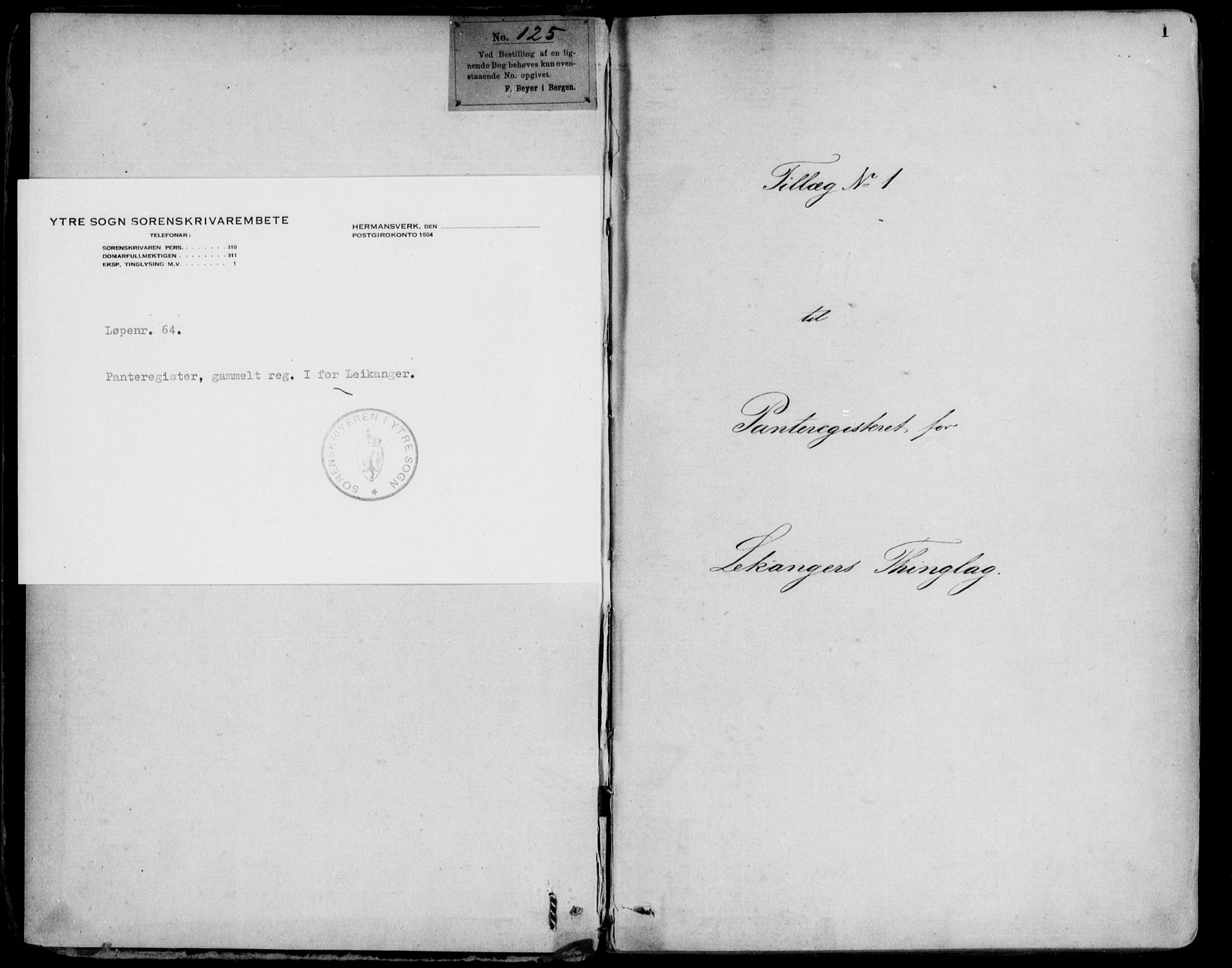 Ytre Sogn tingrett, SAB/A-2601/1/G/Gaa/L0008: Mortgage register no. II.A.a.8, 1800-1900, p. 1