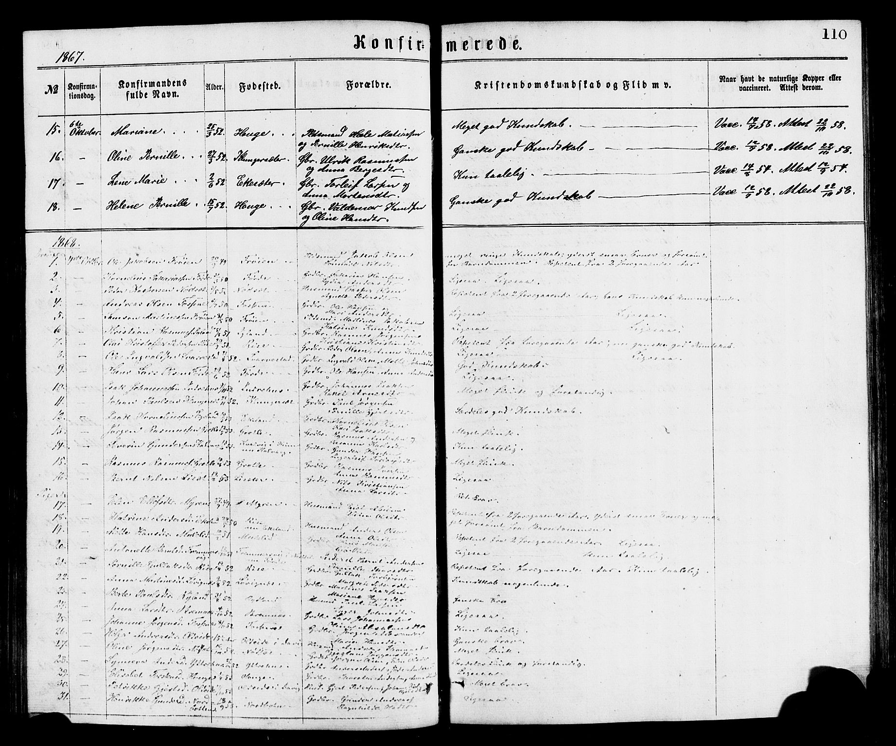Bremanger sokneprestembete, SAB/A-82201/H/Hab/Haba/L0002: Parish register (copy) no. A 2, 1866-1889, p. 110