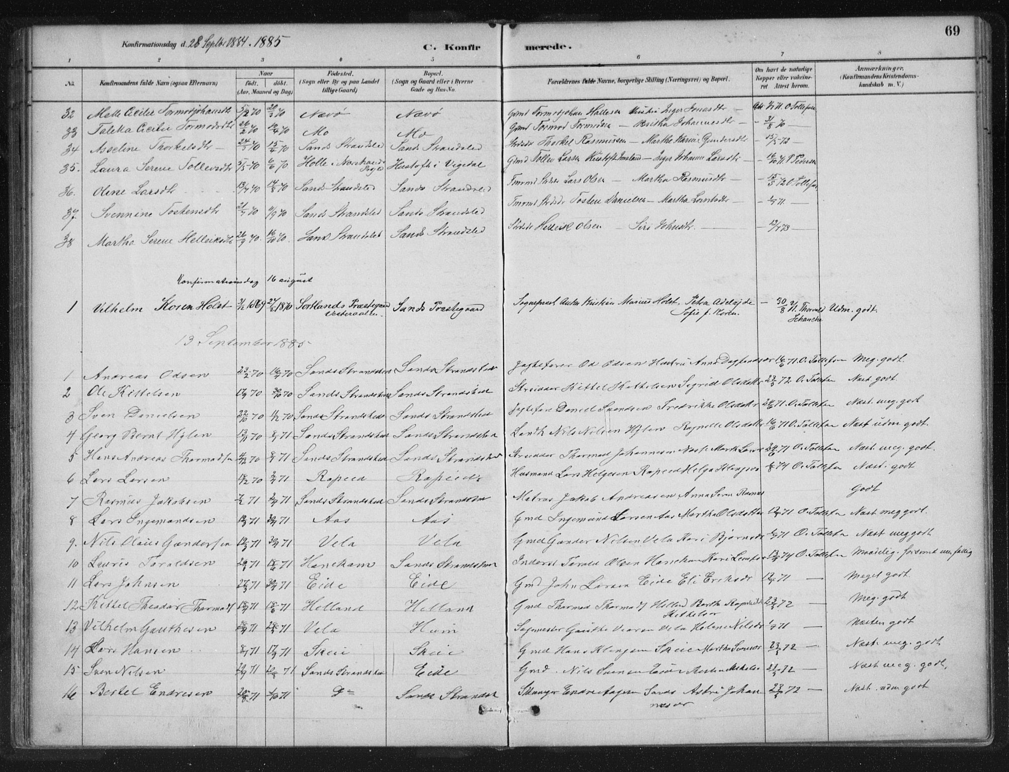 Sand sokneprestkontor, SAST/A-101848/01/III/L0005: Parish register (official) no. A 5, 1880-1898, p. 69