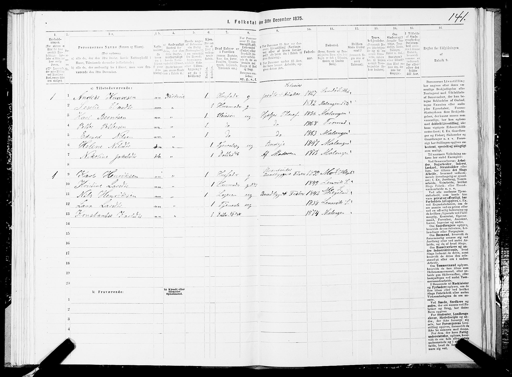 SATØ, 1875 census for 1933P Balsfjord, 1875, p. 4141