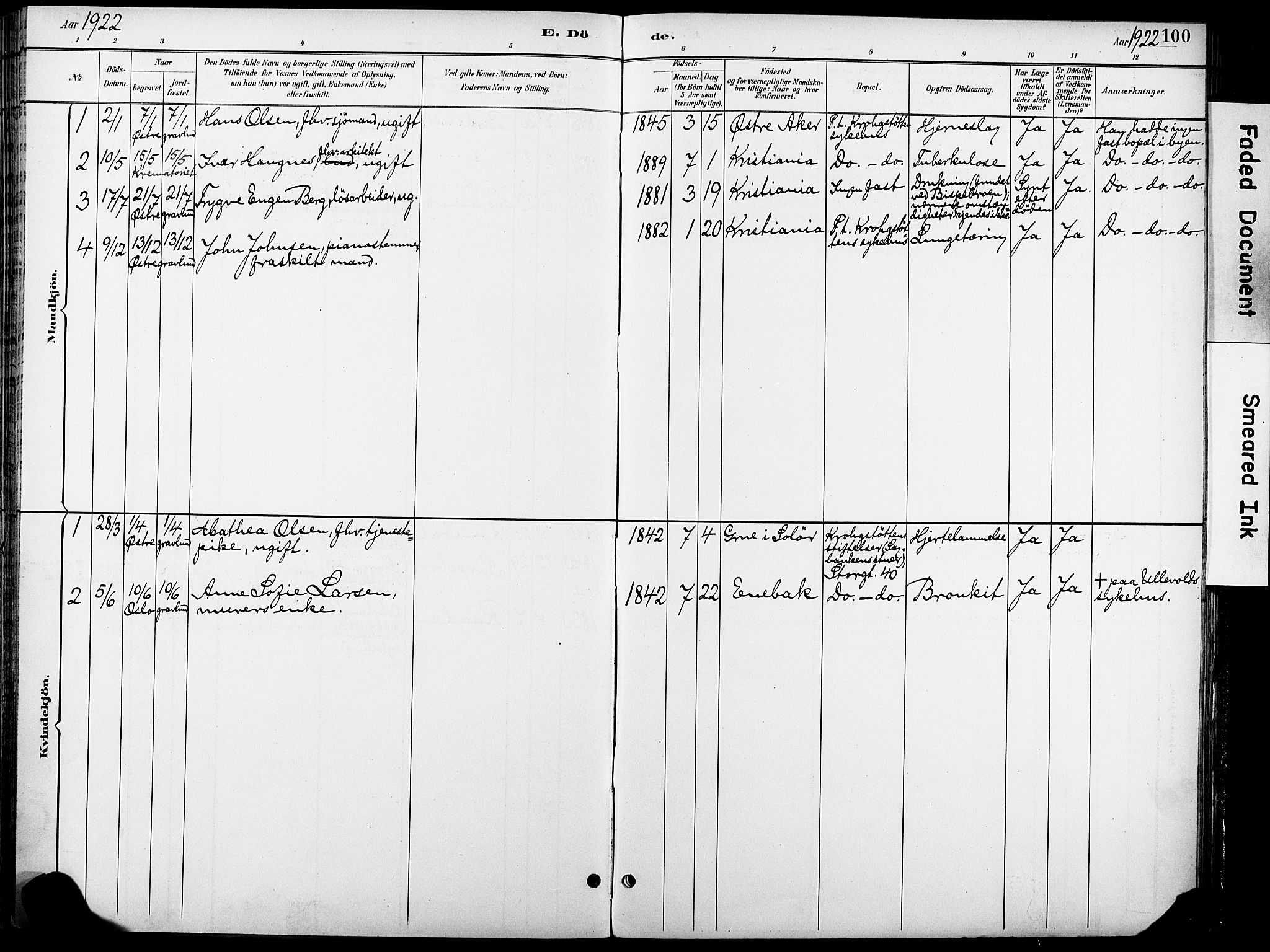Krohgstøtten sykehusprest Kirkebøker, SAO/A-10854/F/Fa/L0003: Parish register (official) no. 3, 1890-1935, p. 100