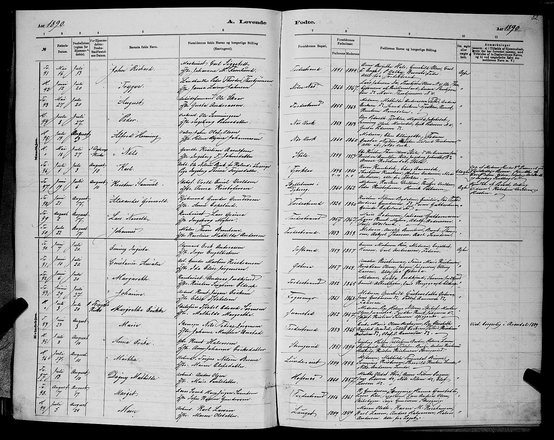 Holt sokneprestkontor, AV/SAK-1111-0021/F/Fb/L0010: Parish register (copy) no. B 10, 1883-1896, p. 82