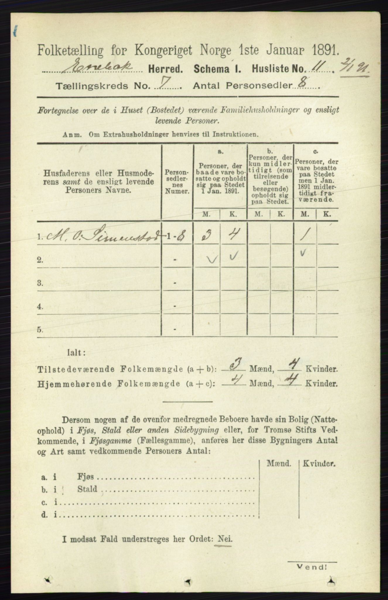 RA, 1891 census for 0229 Enebakk, 1891, p. 3497