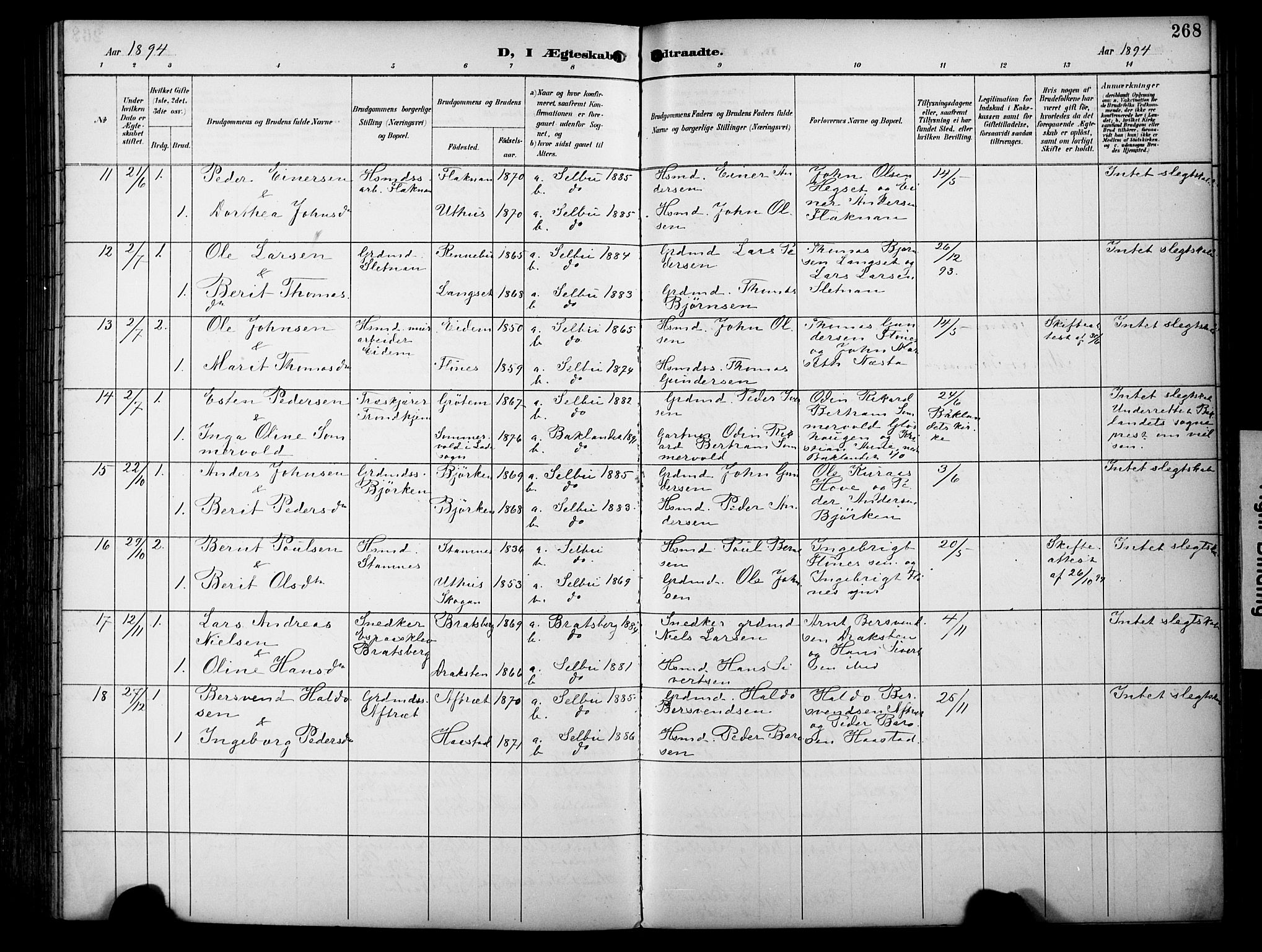 Ministerialprotokoller, klokkerbøker og fødselsregistre - Sør-Trøndelag, AV/SAT-A-1456/695/L1149: Parish register (official) no. 695A09, 1891-1902, p. 268