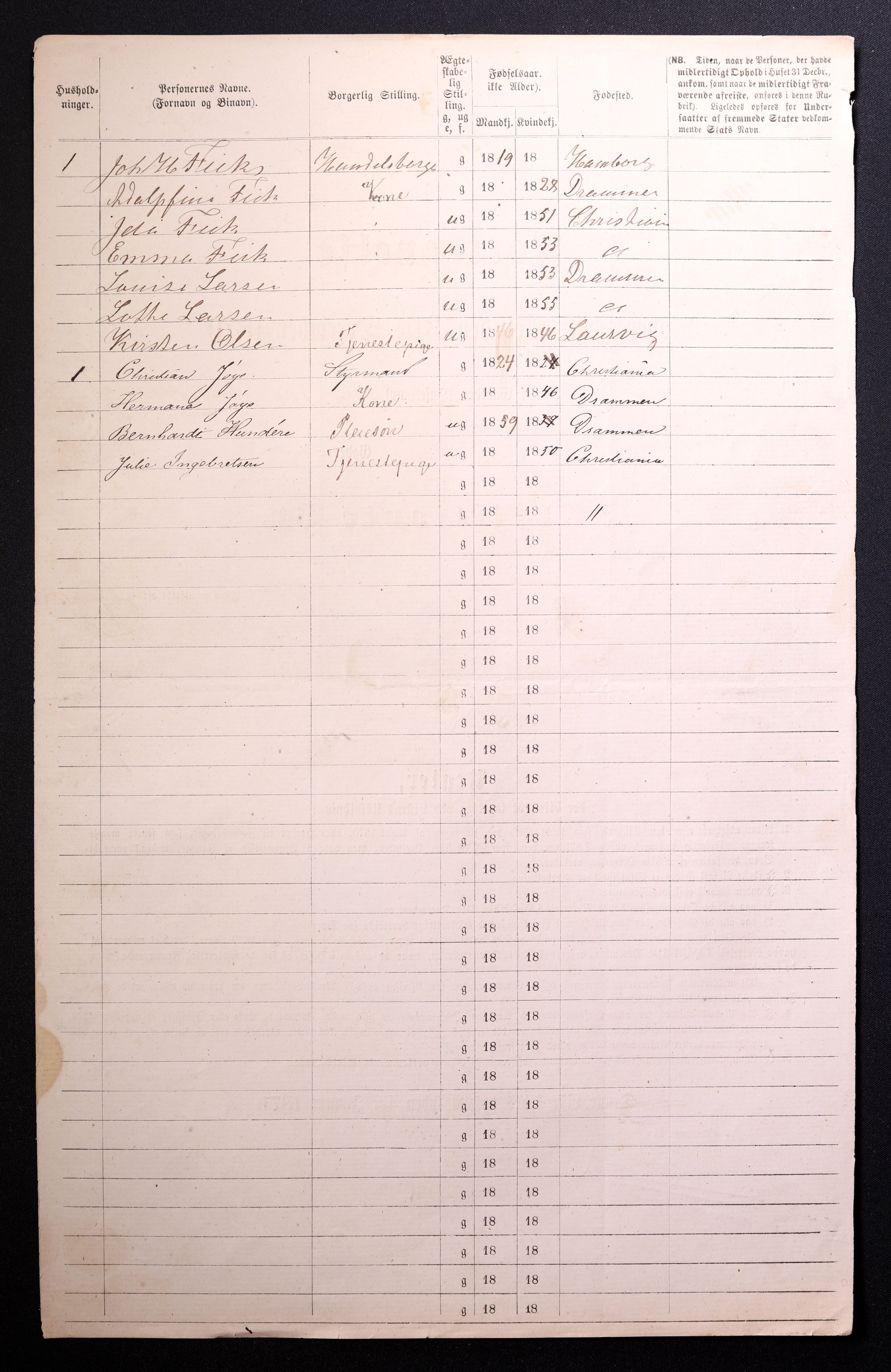 RA, 1870 census for 0301 Kristiania, 1870, p. 1351