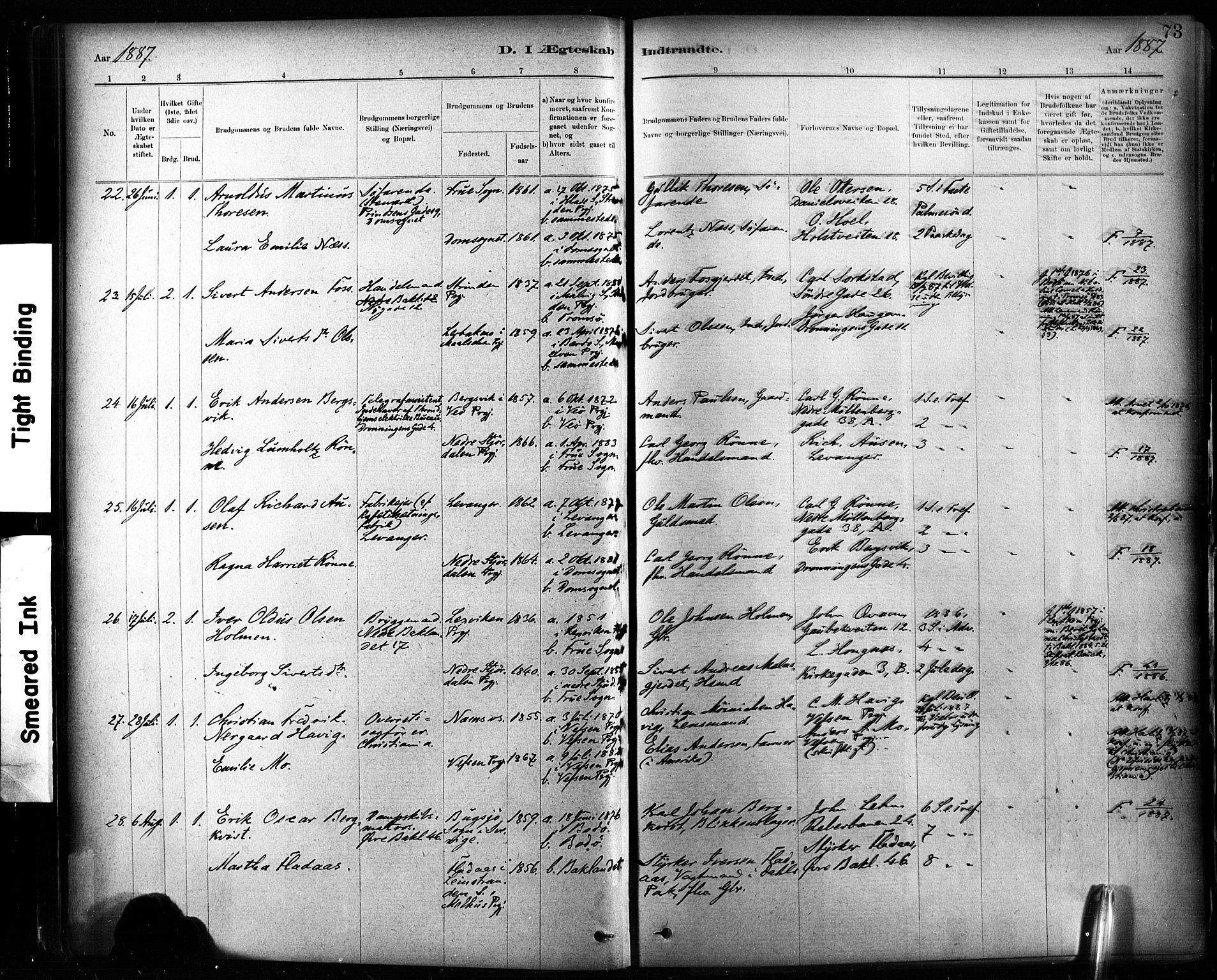 Ministerialprotokoller, klokkerbøker og fødselsregistre - Sør-Trøndelag, AV/SAT-A-1456/604/L0189: Parish register (official) no. 604A10, 1878-1892, p. 73