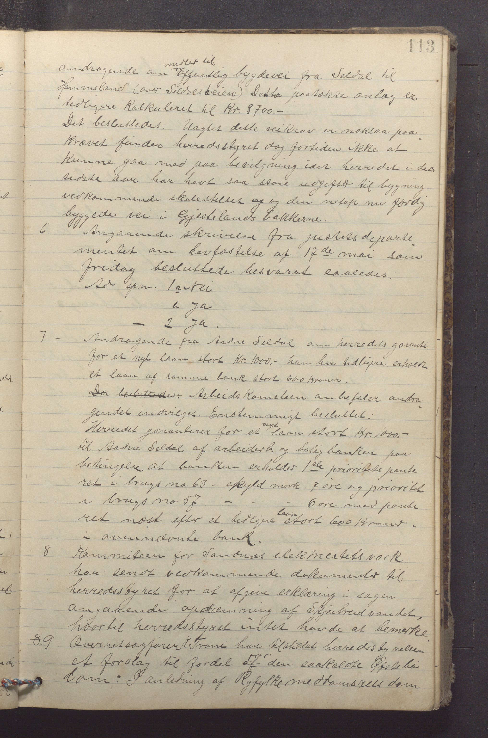 Høle kommune - Formannskapet, IKAR/K-100021/Aa/L0005: Møtebok, 1902-1920, p. 113