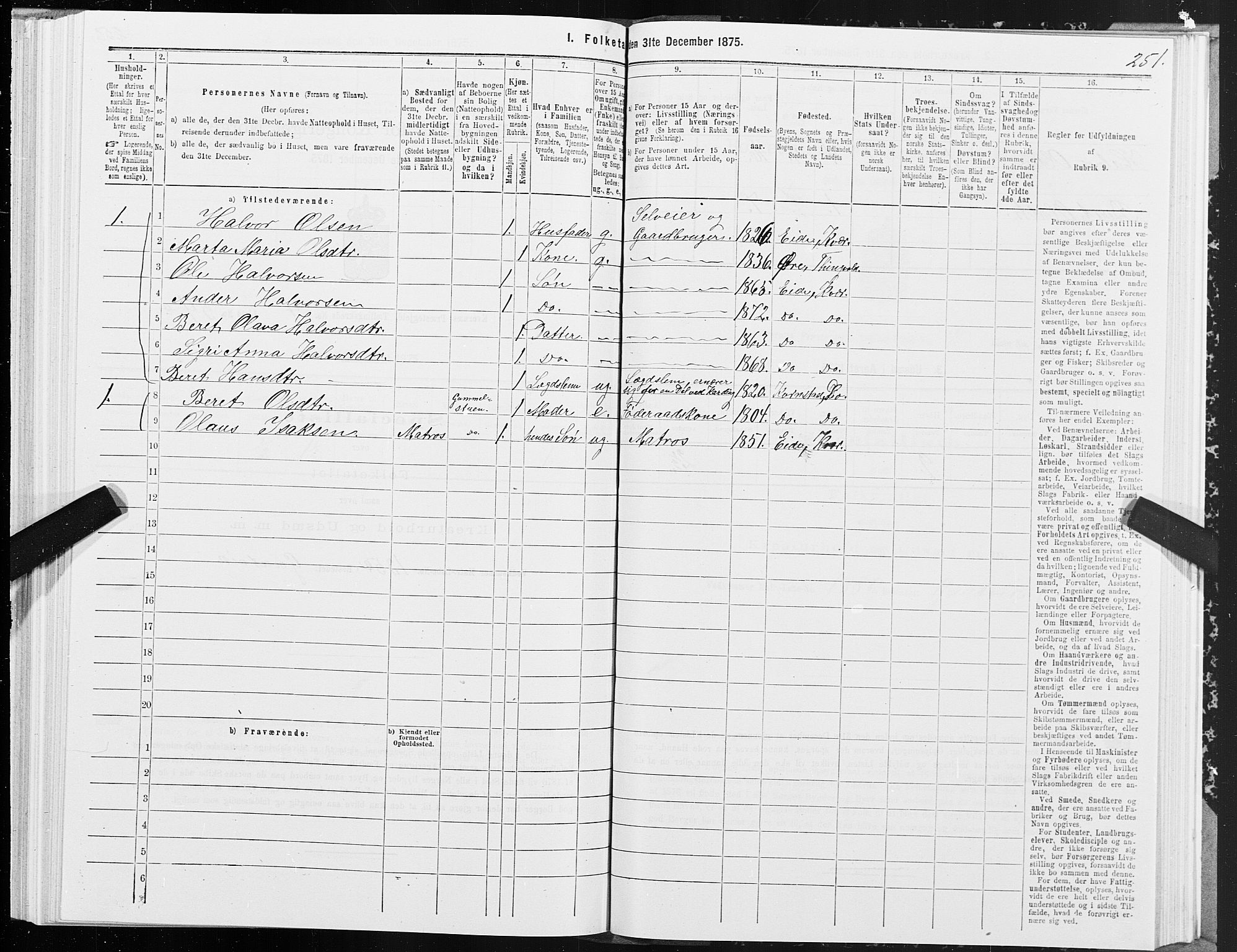 SAT, 1875 census for 1553P Kvernes, 1875, p. 2251