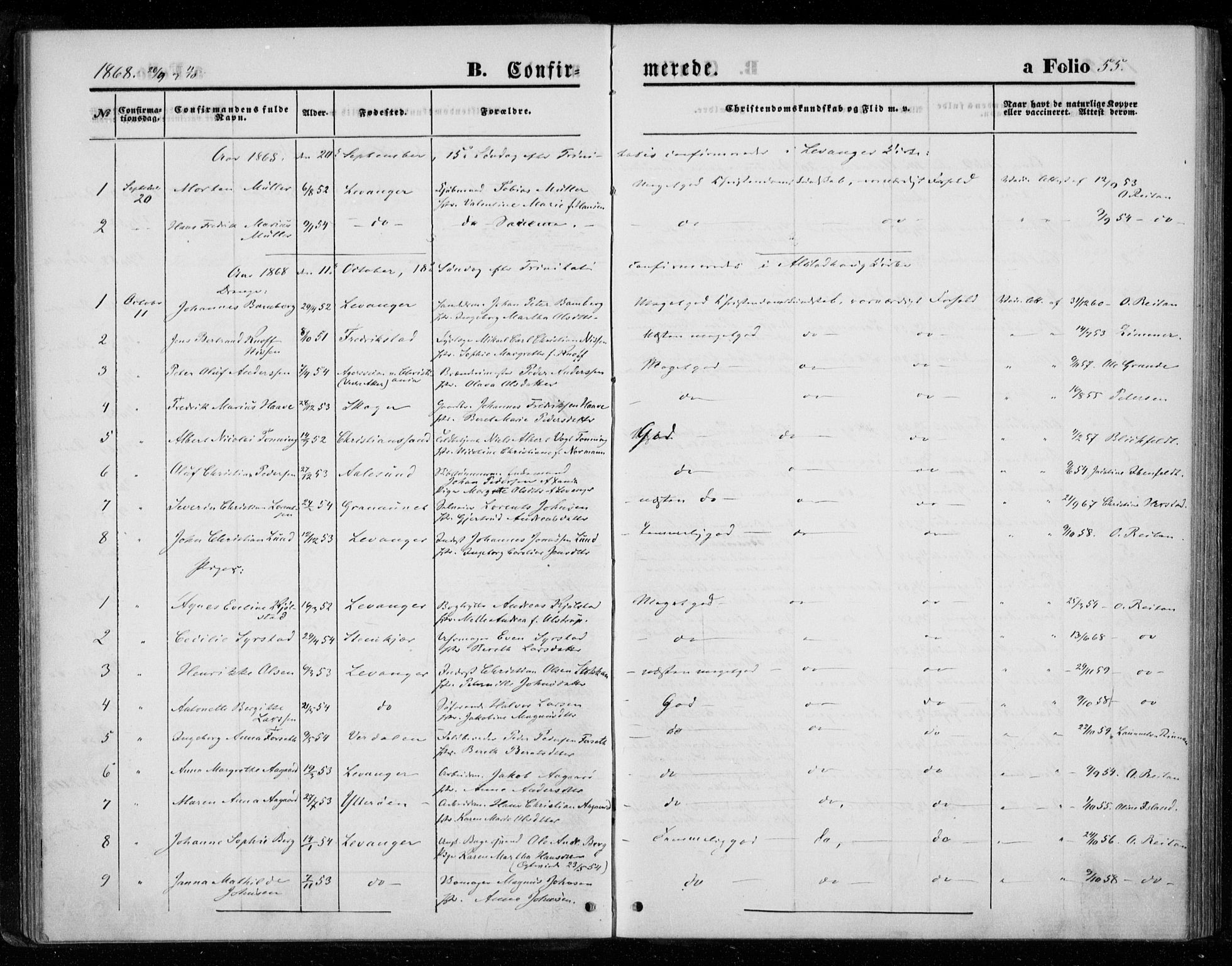 Ministerialprotokoller, klokkerbøker og fødselsregistre - Nord-Trøndelag, SAT/A-1458/720/L0186: Parish register (official) no. 720A03, 1864-1874, p. 55