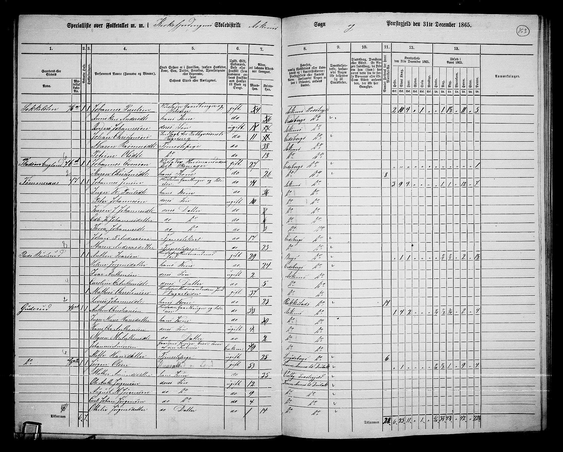 RA, 1865 census for Askim, 1865, p. 16