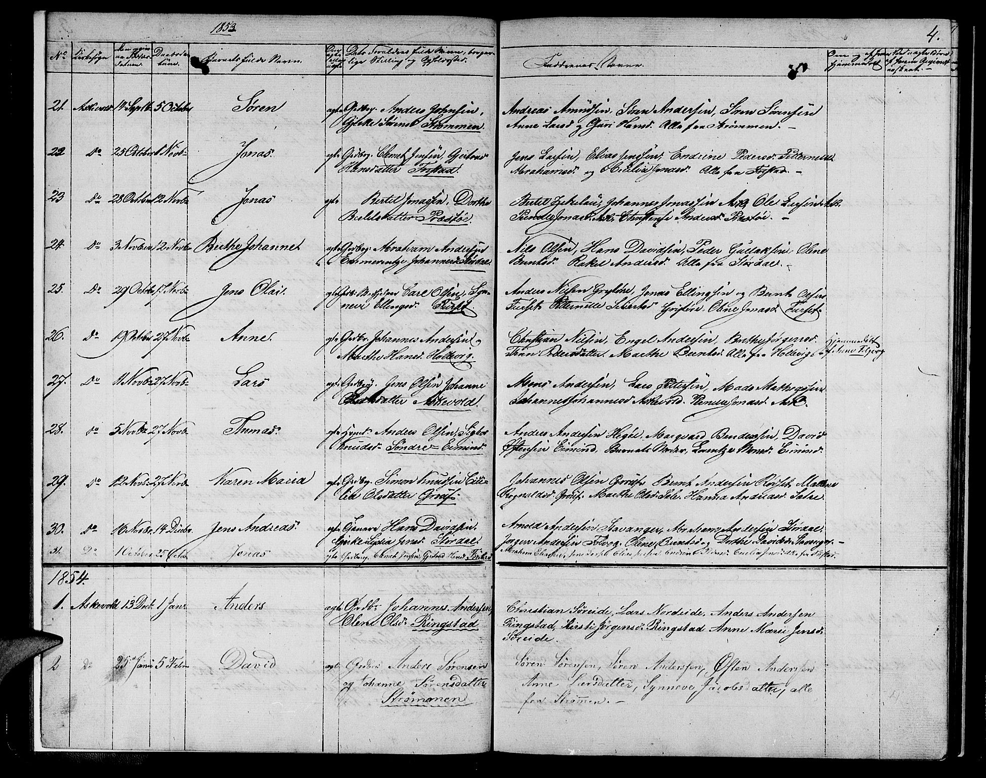 Askvoll sokneprestembete, AV/SAB-A-79501/H/Hab/Haba/L0001: Parish register (copy) no. A 1, 1853-1872, p. 4