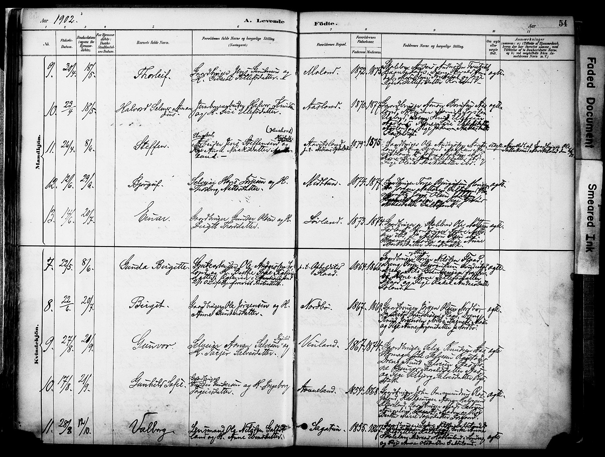 Evje sokneprestkontor, AV/SAK-1111-0008/F/Fa/Faa/L0007: Parish register (official) no. A 7, 1884-1909, p. 54