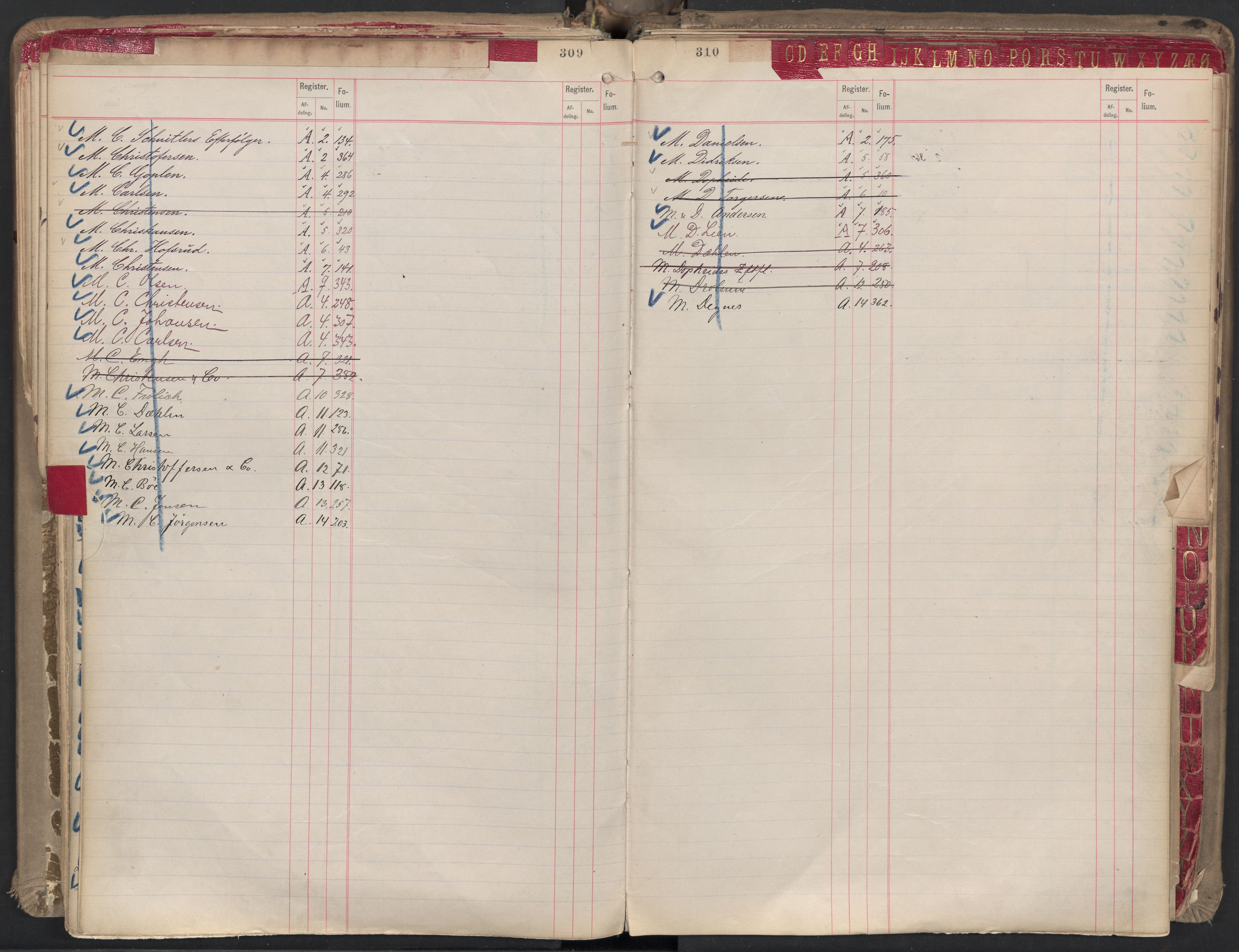 Oslo byfogd avd. II, AV/SAO-A-10942/G/Ga/Gaa/L0001: Firmaregister: A 1-15, B 1-4, C 1, 1890, p. 309-310