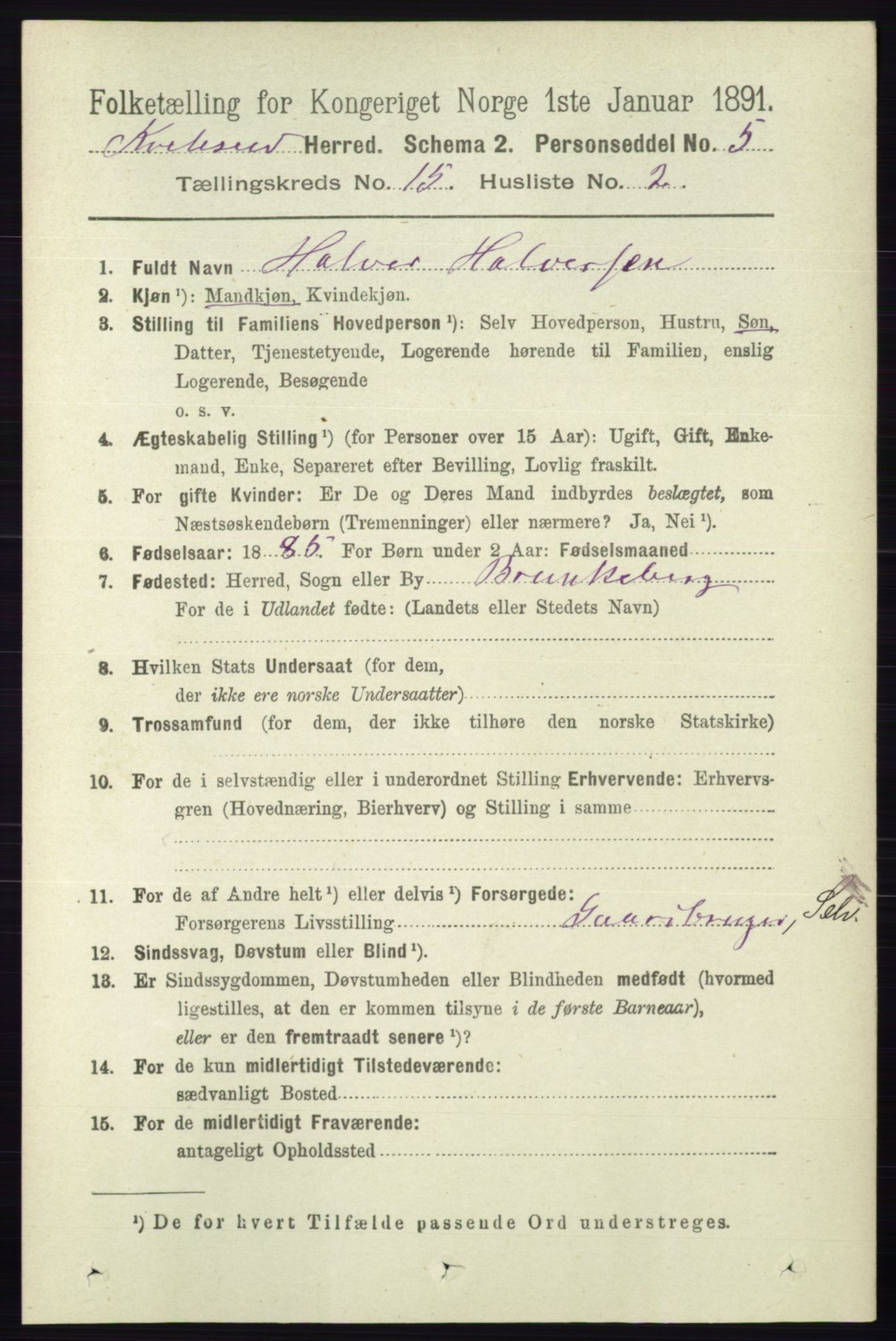 RA, 1891 census for 0829 Kviteseid, 1891, p. 3530