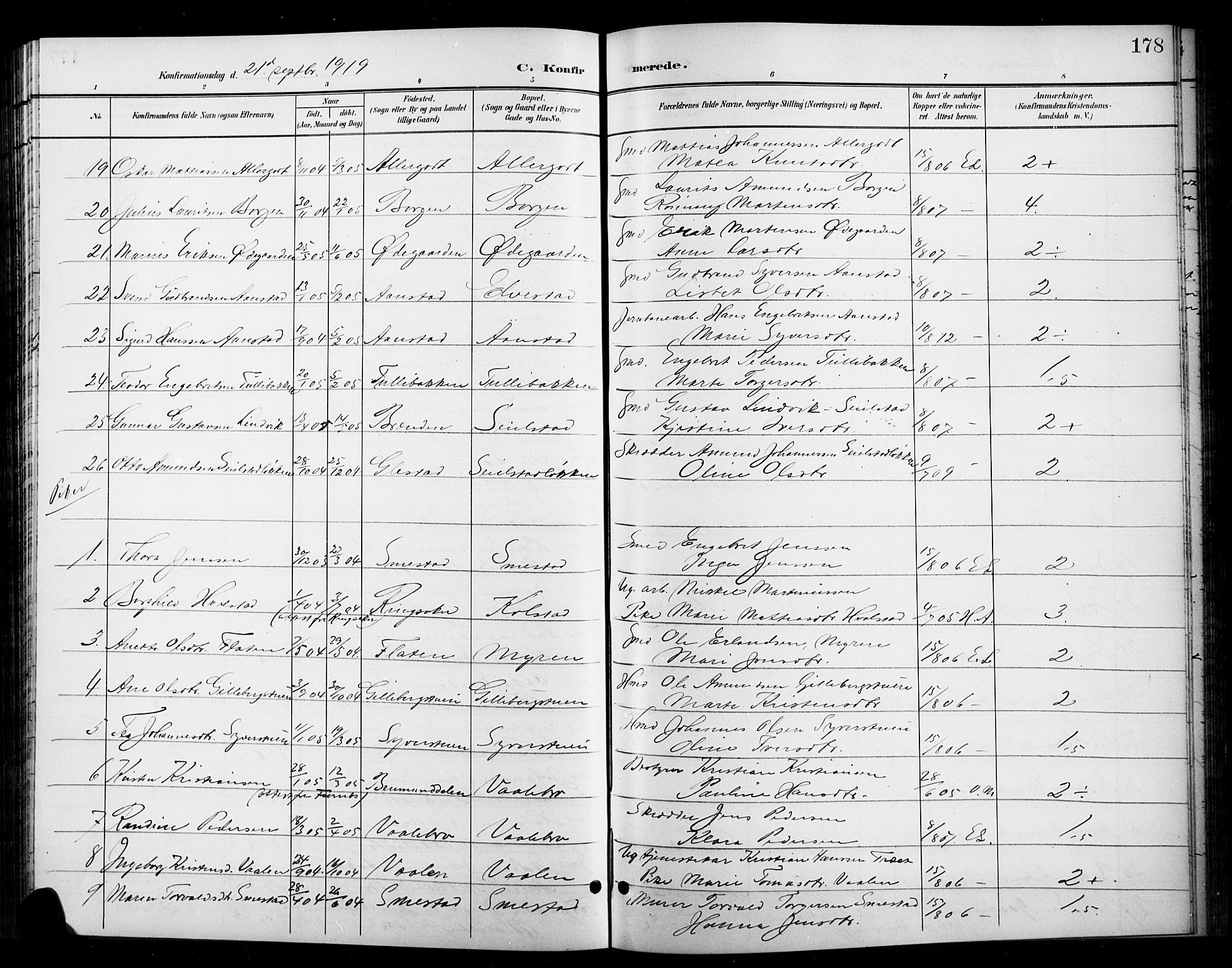 Ringebu prestekontor, AV/SAH-PREST-082/H/Ha/Hab/L0009: Parish register (copy) no. 9, 1899-1921, p. 178