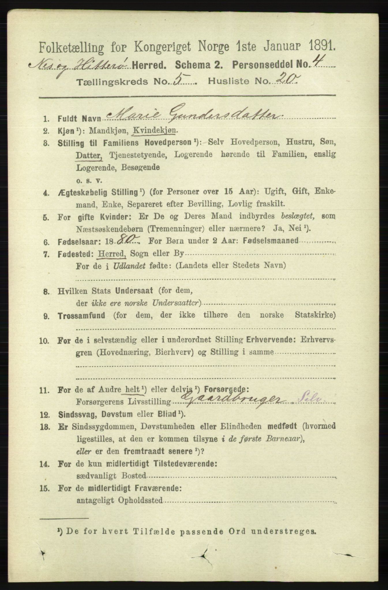 RA, 1891 census for 1043 Hidra og Nes, 1891, p. 1940