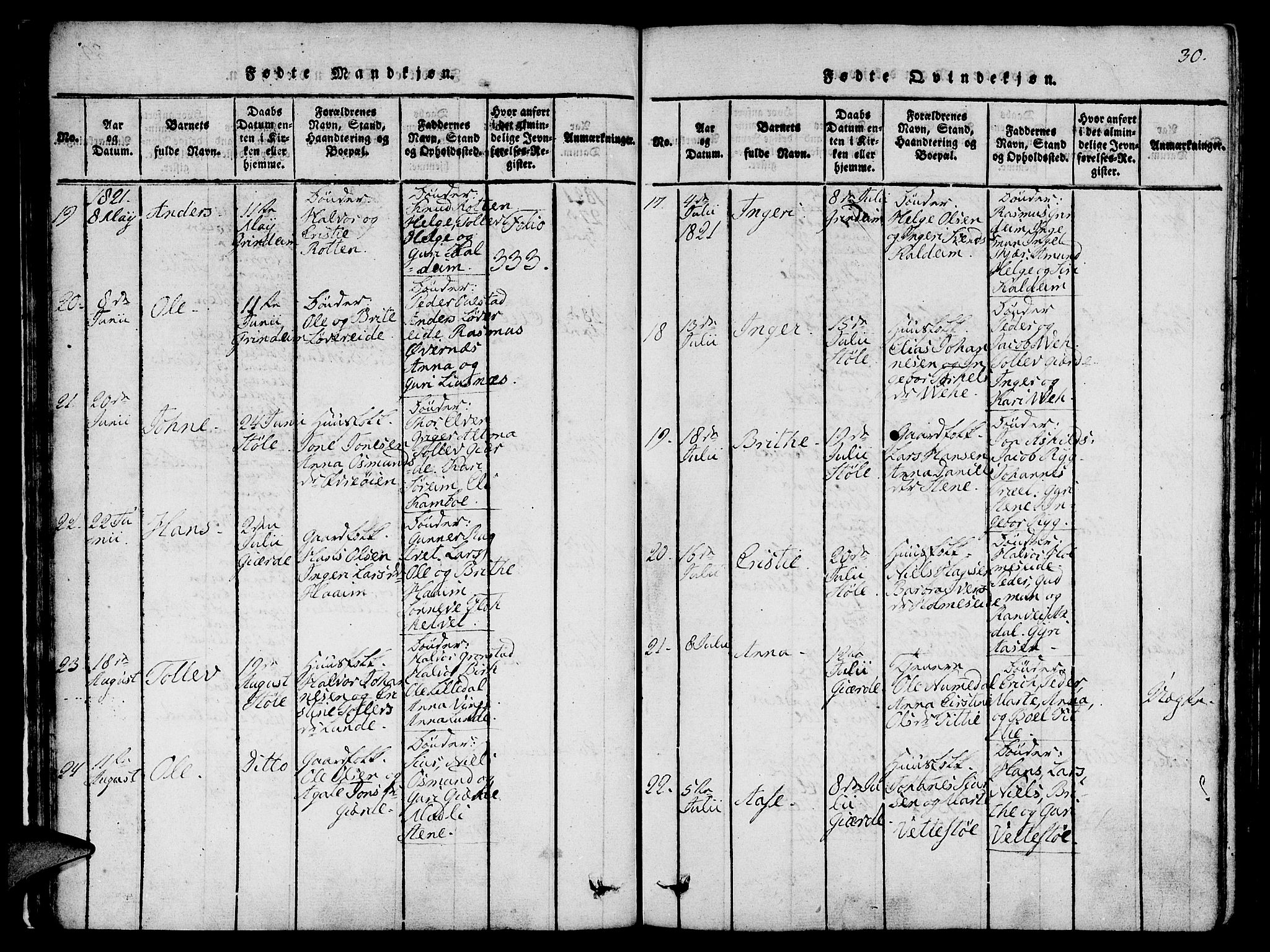 Etne sokneprestembete, AV/SAB-A-75001/H/Haa: Parish register (official) no. A 6, 1815-1831, p. 30