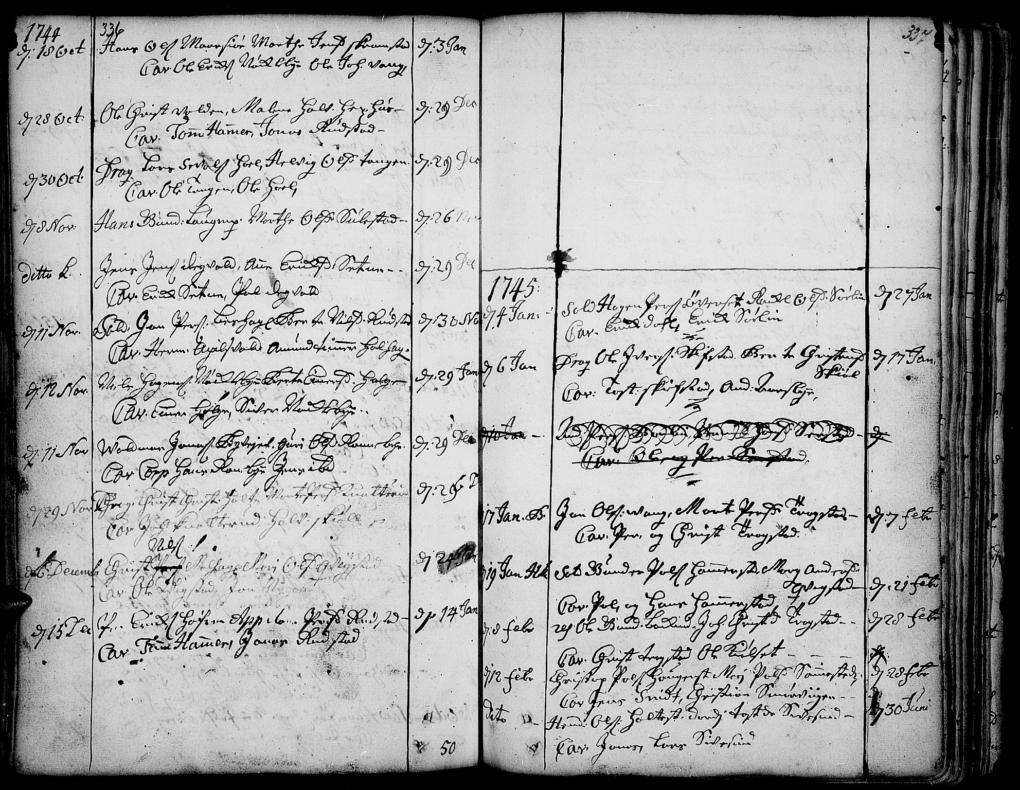 Toten prestekontor, SAH/PREST-102/H/Ha/Haa/L0003: Parish register (official) no. 3, 1734-1751, p. 336-337