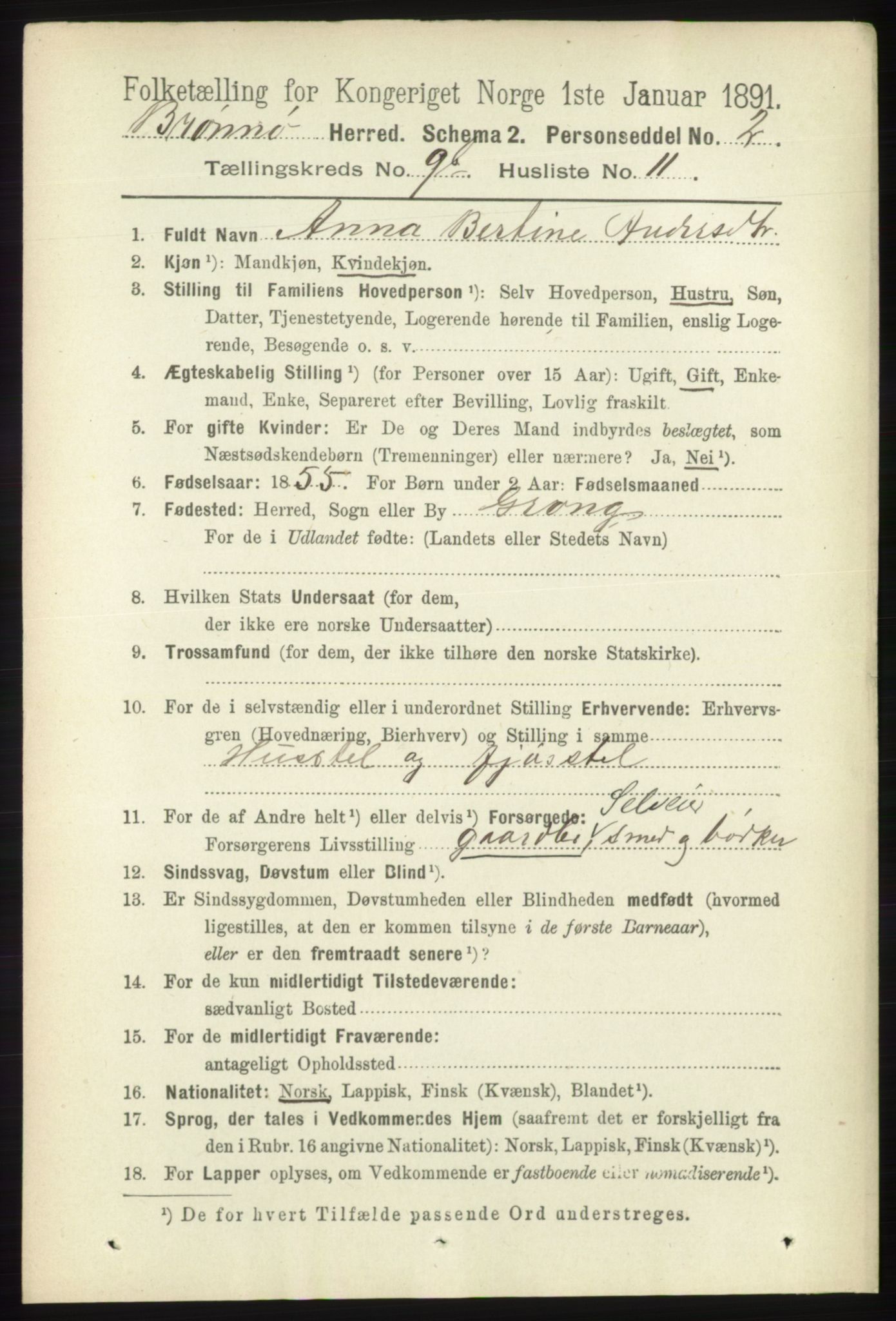 RA, 1891 census for 1814 Brønnøy, 1891, p. 5492