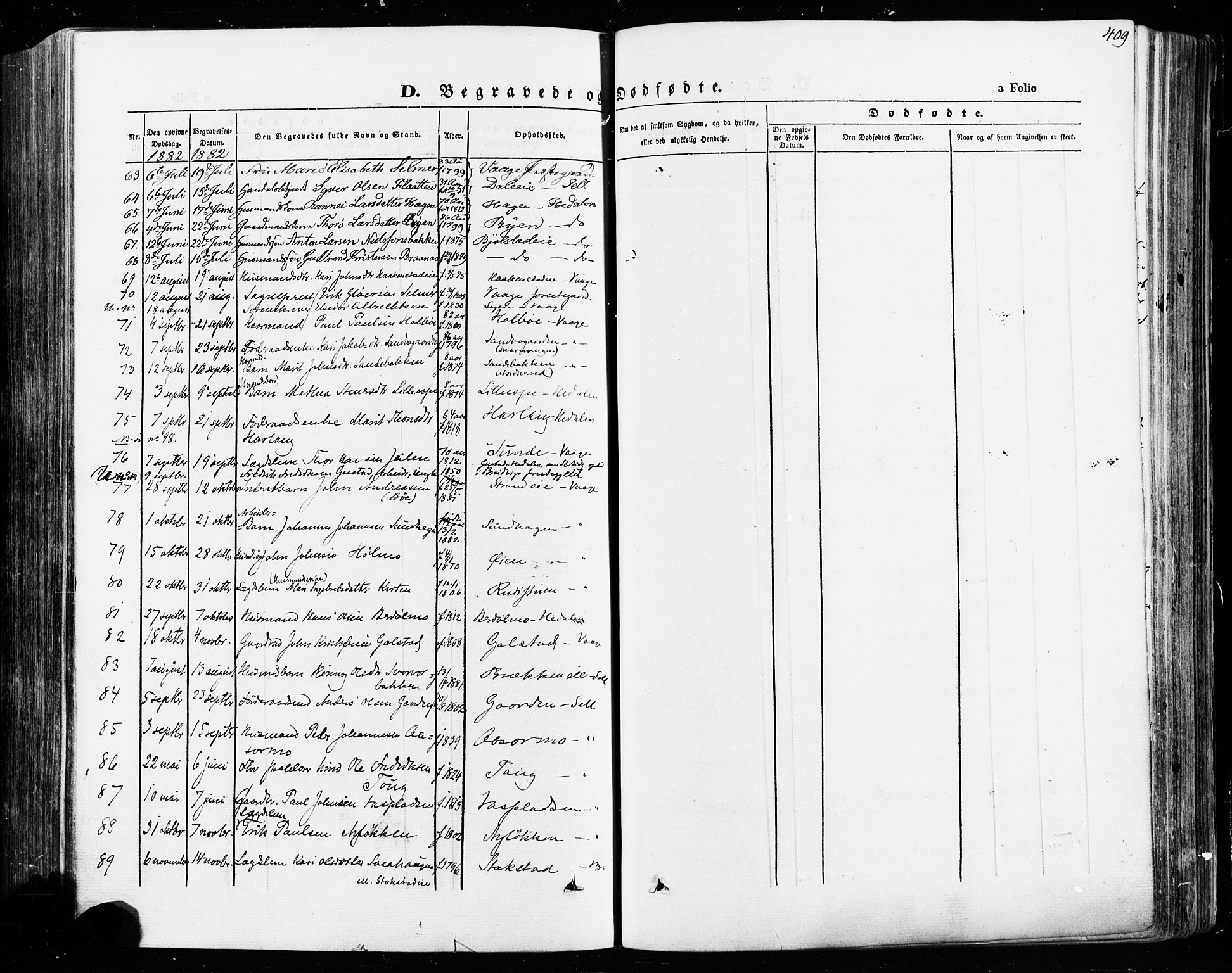 Vågå prestekontor, SAH/PREST-076/H/Ha/Haa/L0007: Parish register (official) no. 7 /1, 1872-1886, p. 409