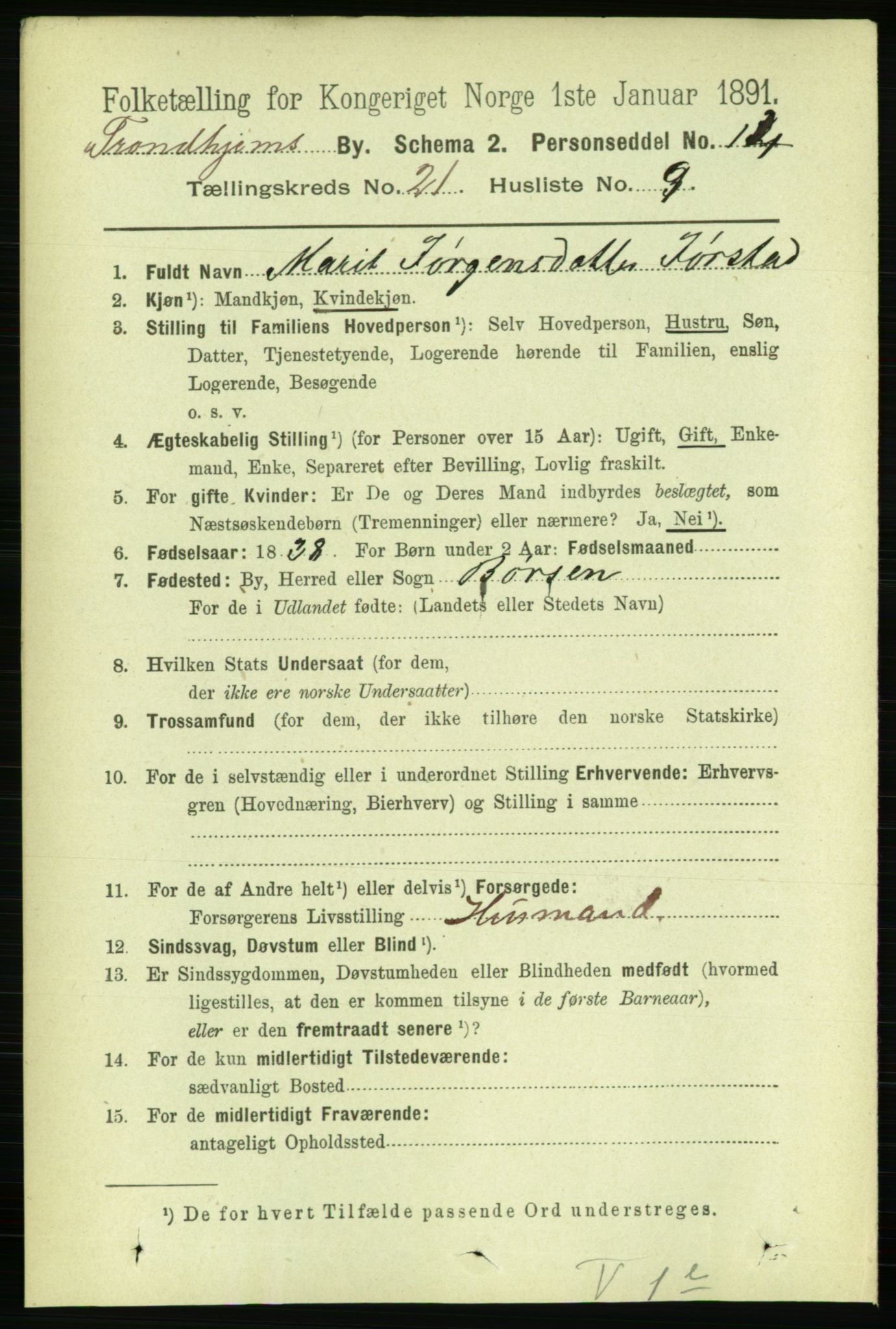 RA, 1891 census for 1601 Trondheim, 1891, p. 15993