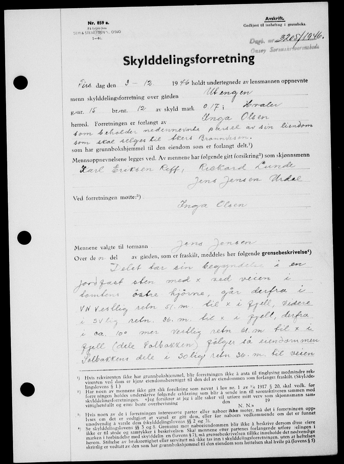 Onsøy sorenskriveri, SAO/A-10474/G/Ga/Gab/L0018: Mortgage book no. II A-18, 1946-1947, Diary no: : 3205/1946