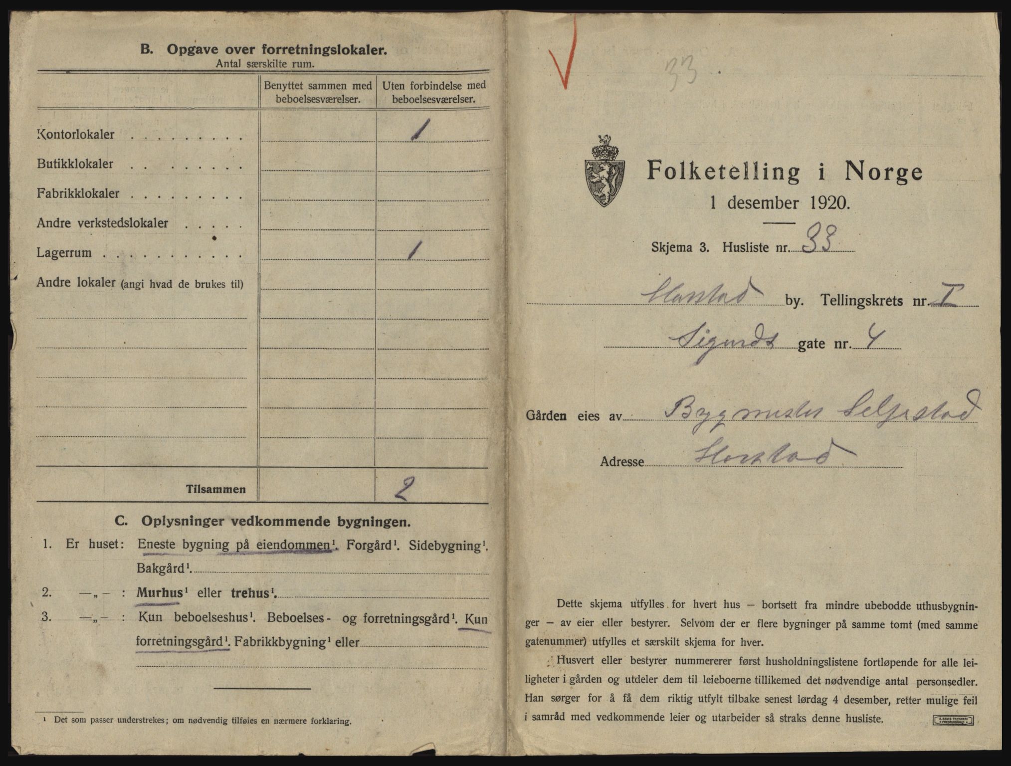 SATØ, 1920 census for Harstad, 1920, p. 101