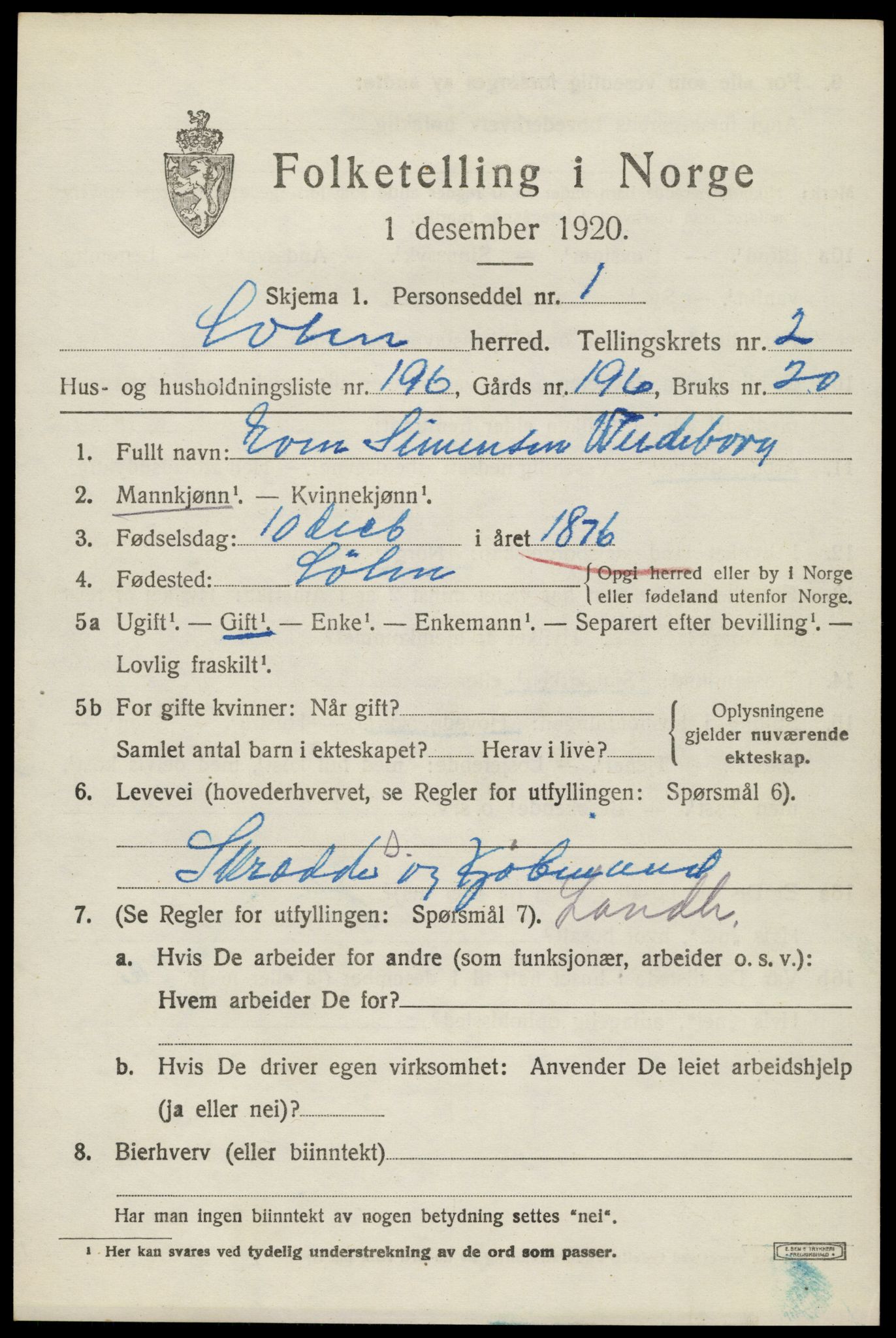 SAH, 1920 census for Løten, 1920, p. 7141