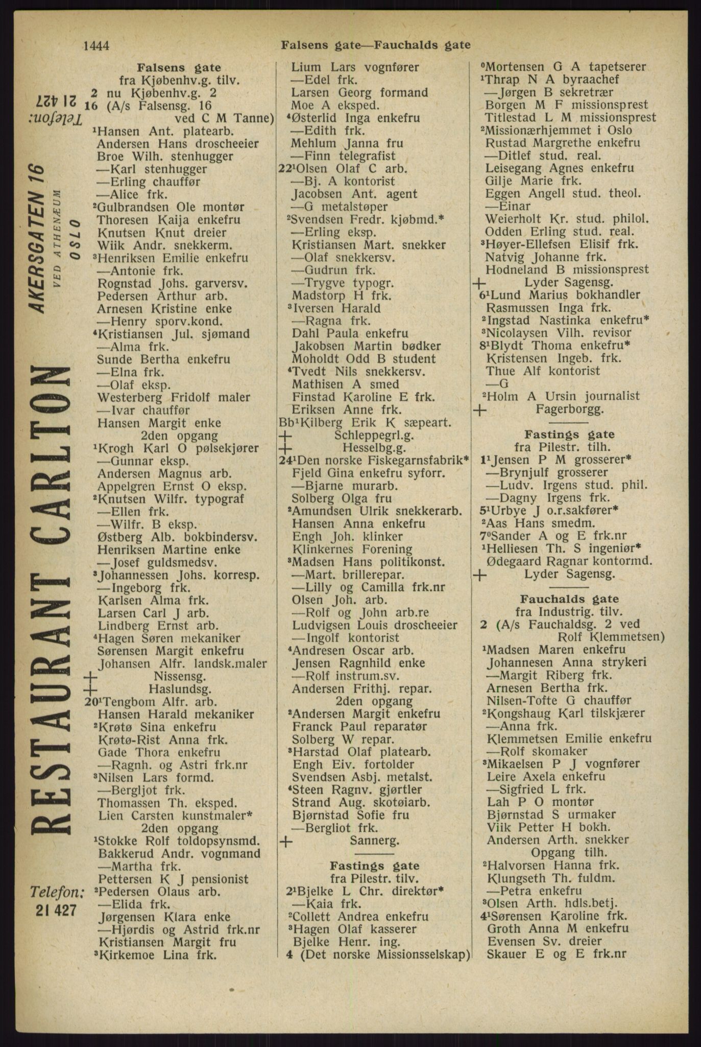 Kristiania/Oslo adressebok, PUBL/-, 1927, p. 1444