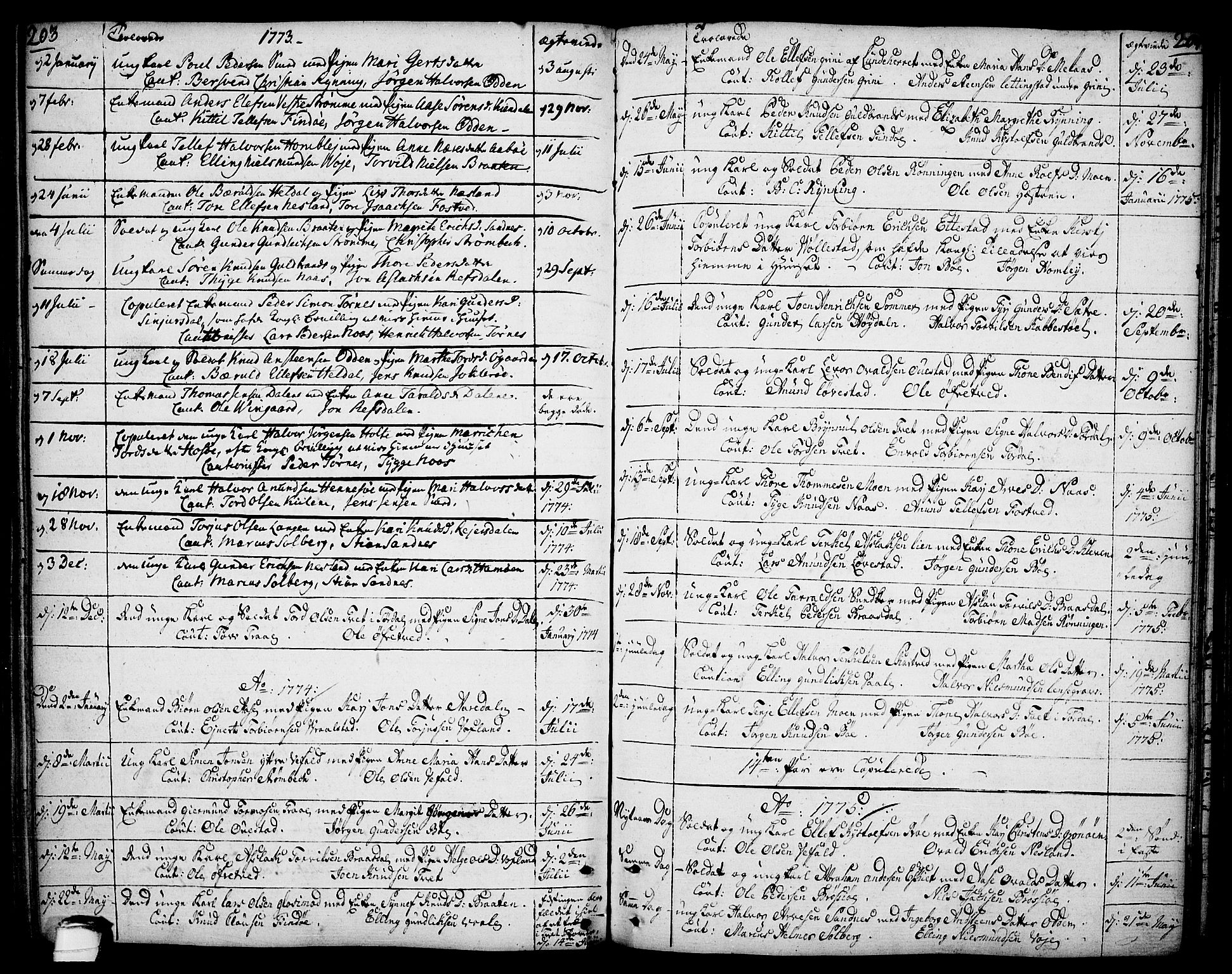 Drangedal kirkebøker, SAKO/A-258/F/Fa/L0003: Parish register (official) no. 3, 1768-1814, p. 203-204