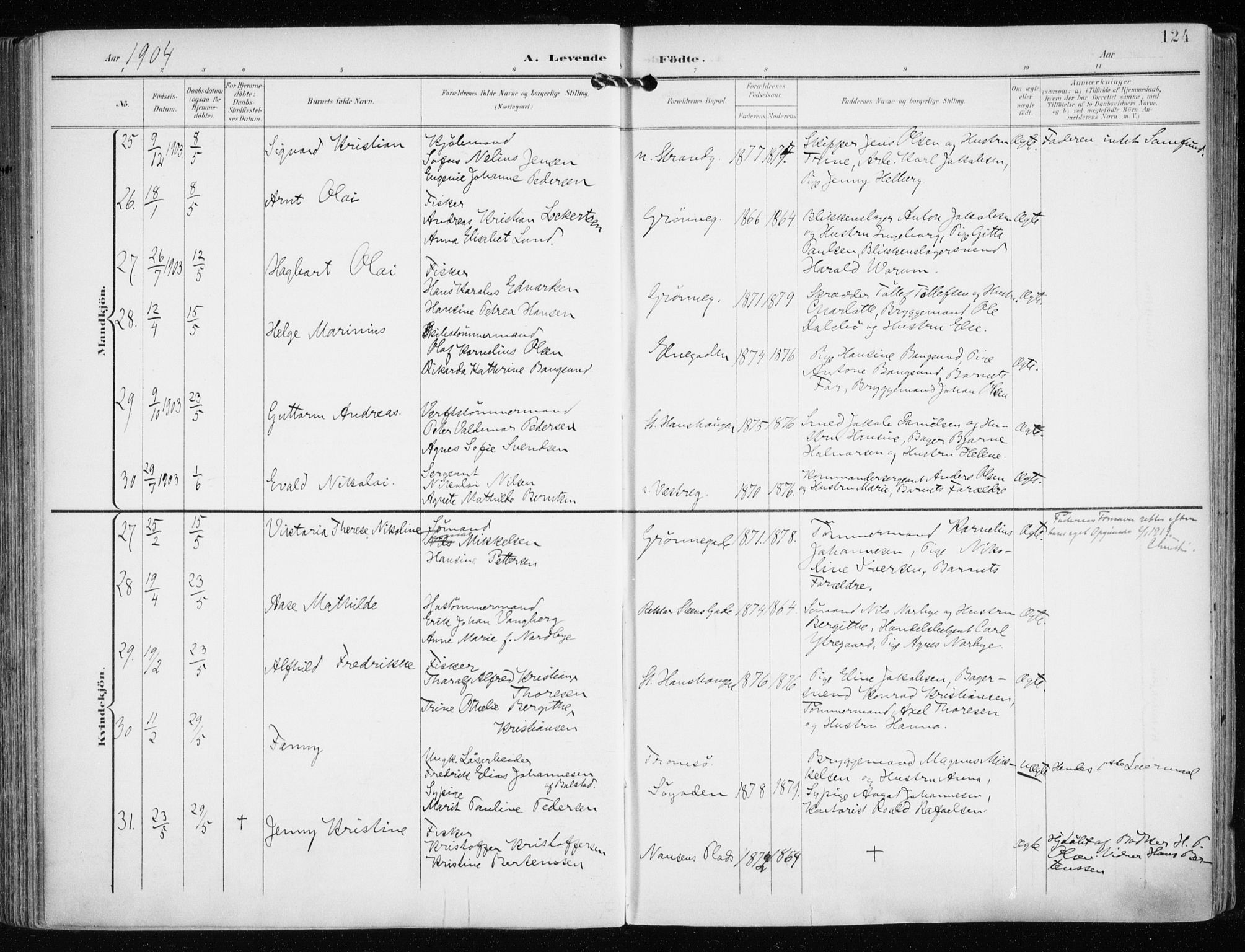 Tromsø sokneprestkontor/stiftsprosti/domprosti, AV/SATØ-S-1343/G/Ga/L0016kirke: Parish register (official) no. 16, 1899-1906, p. 124