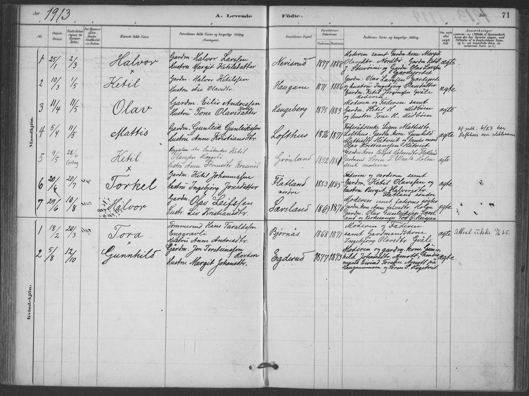 Hjartdal kirkebøker, AV/SAKO-A-270/F/Fa/L0010: Parish register (official) no. I 10, 1880-1929, p. 71