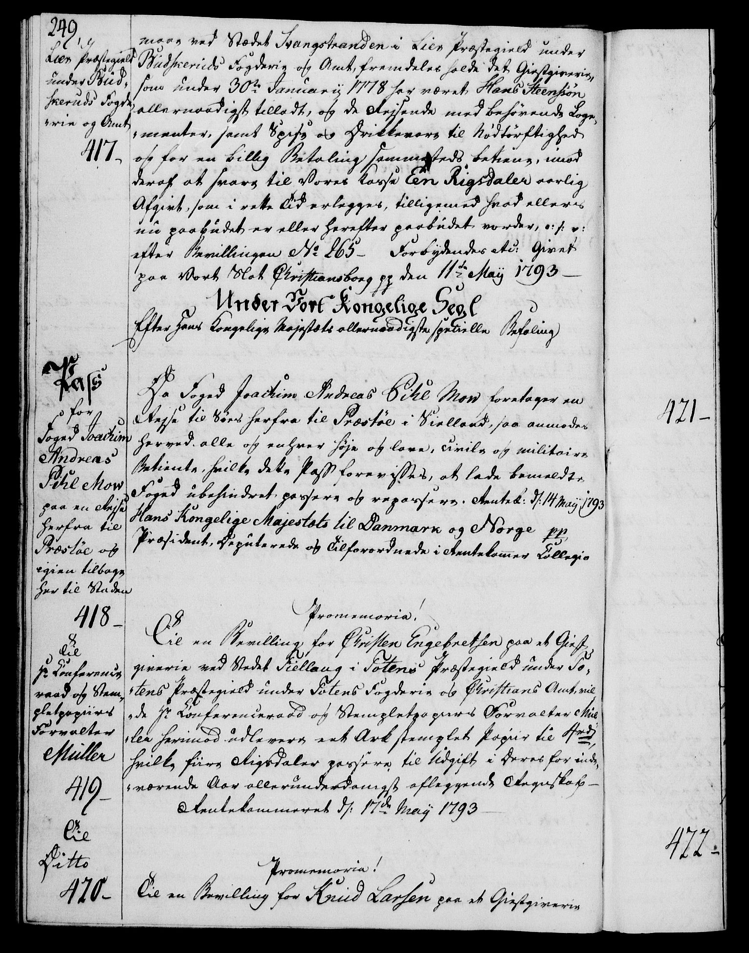 Rentekammeret, Kammerkanselliet, AV/RA-EA-3111/G/Gg/Gga/L0015: Norsk ekspedisjonsprotokoll med register (merket RK 53.15), 1790-1791, p. 249