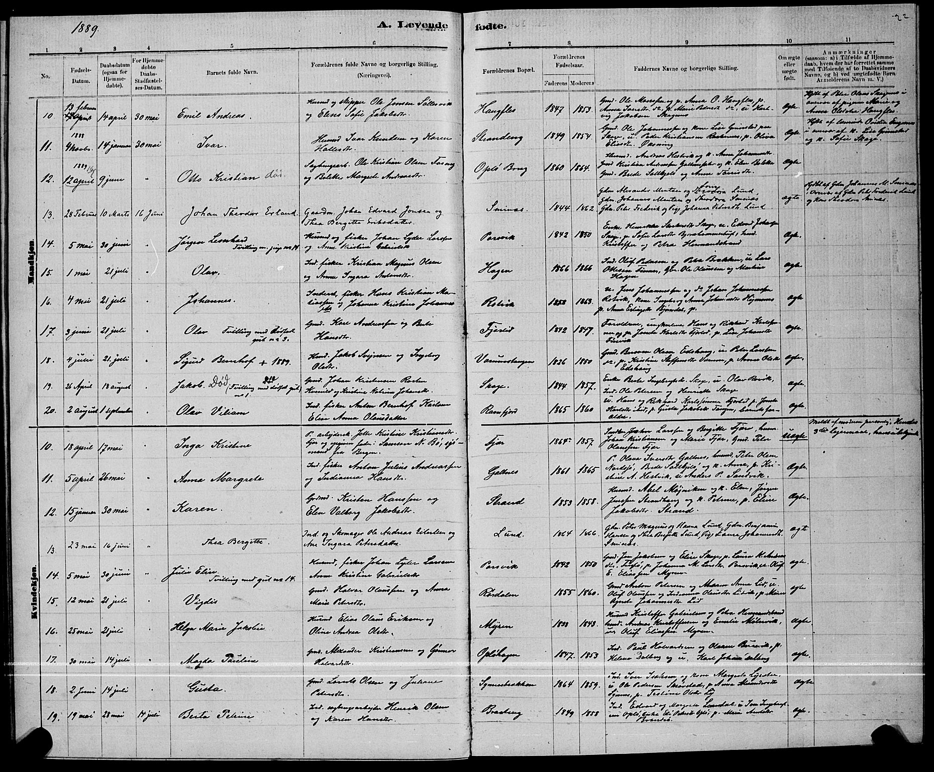 Ministerialprotokoller, klokkerbøker og fødselsregistre - Nord-Trøndelag, AV/SAT-A-1458/780/L0651: Parish register (copy) no. 780C03, 1884-1898, p. 22