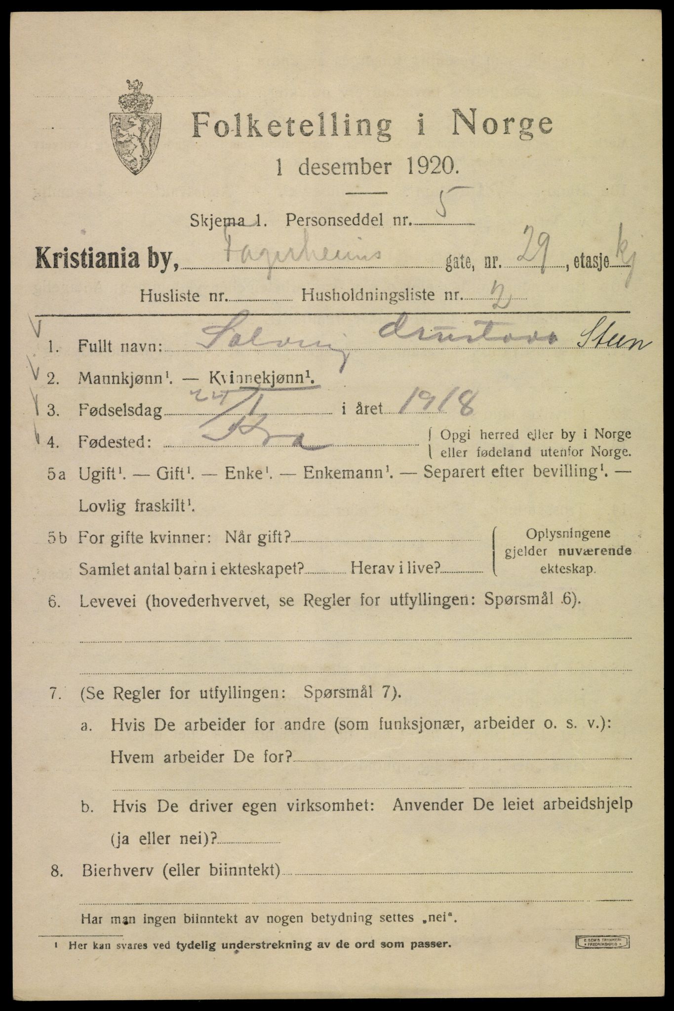 SAO, 1920 census for Kristiania, 1920, p. 225643