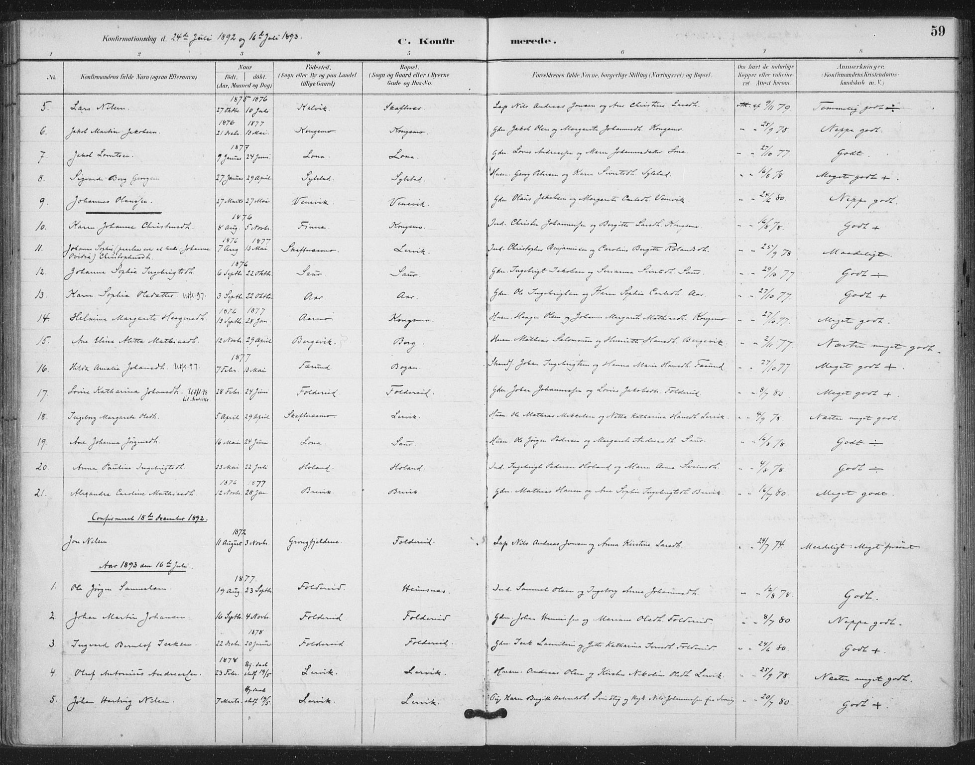Ministerialprotokoller, klokkerbøker og fødselsregistre - Nord-Trøndelag, SAT/A-1458/783/L0660: Parish register (official) no. 783A02, 1886-1918, p. 59