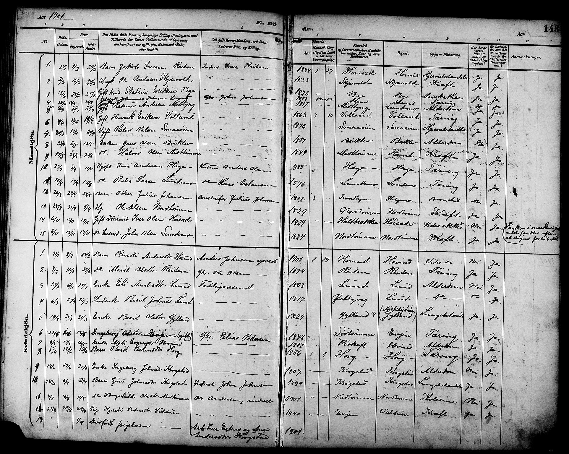 Ministerialprotokoller, klokkerbøker og fødselsregistre - Sør-Trøndelag, SAT/A-1456/692/L1111: Parish register (copy) no. 692C06, 1890-1904, p. 143