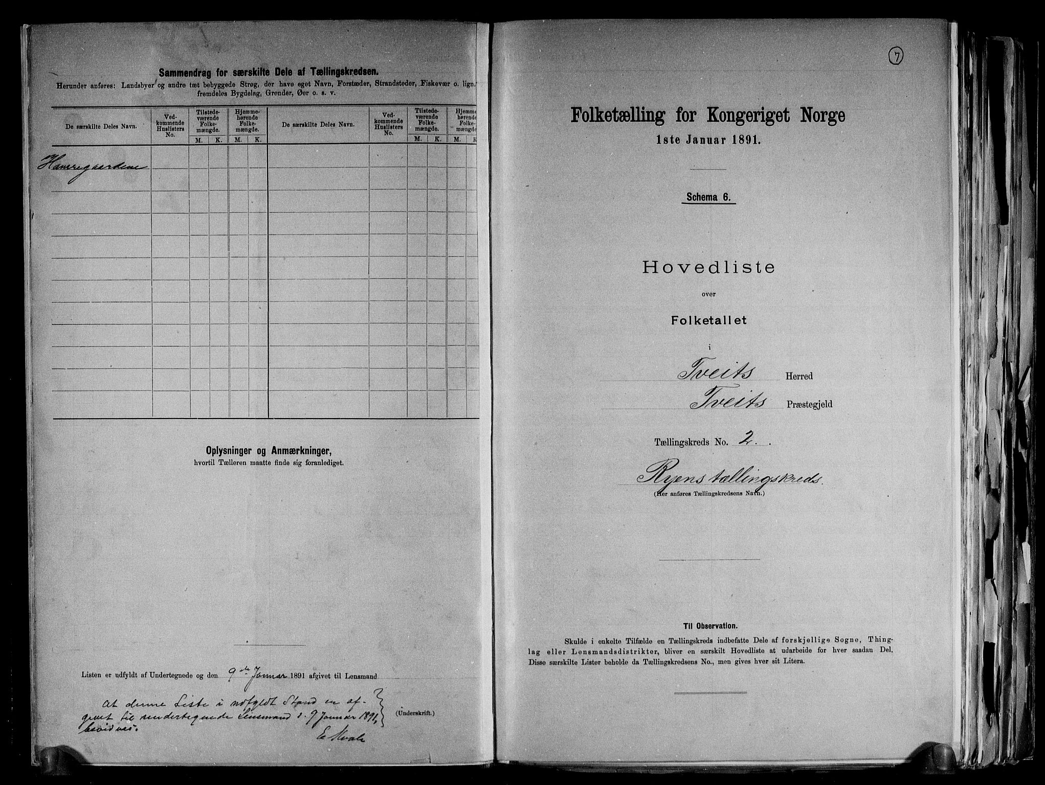 RA, 1891 census for 1013 Tveit, 1891, p. 7