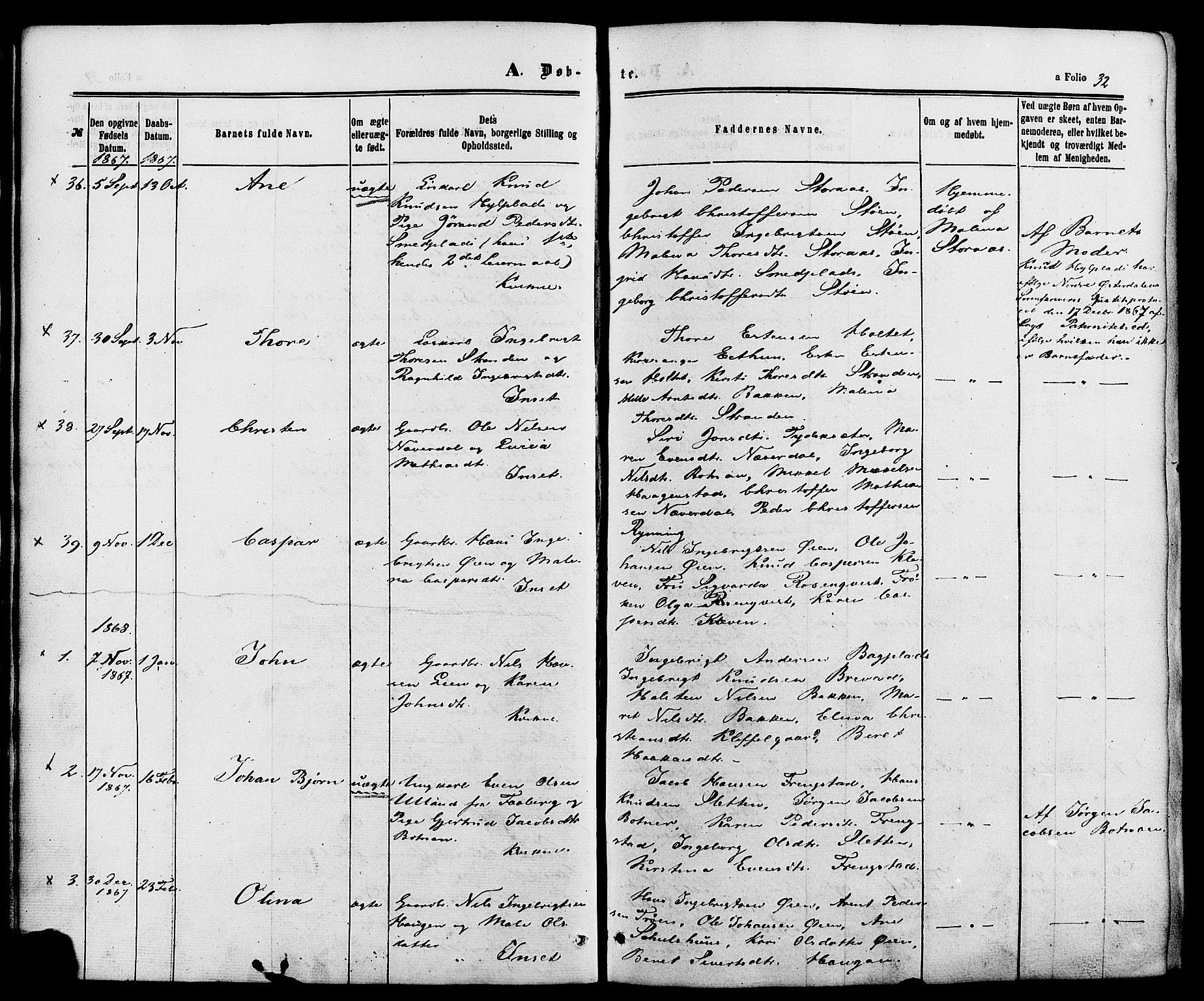 Kvikne prestekontor, SAH/PREST-064/H/Ha/Haa/L0006: Parish register (official) no. 6, 1863-1886, p. 32
