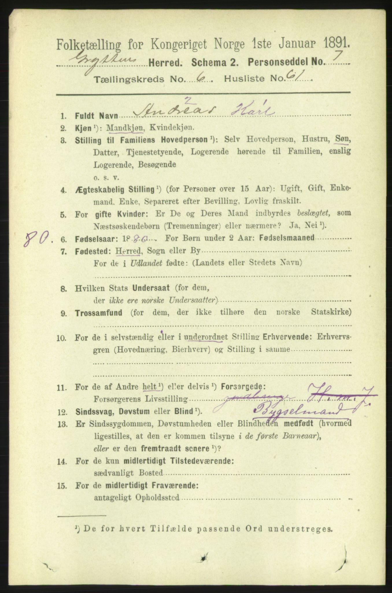 RA, 1891 census for 1539 Grytten, 1891, p. 2813