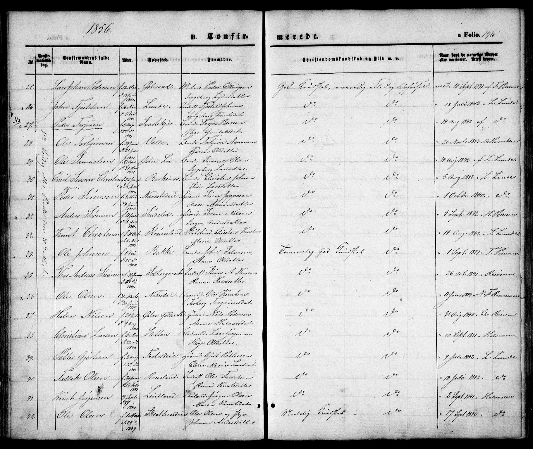 Holt sokneprestkontor, AV/SAK-1111-0021/F/Fa/L0008: Parish register (official) no. A 8, 1849-1860, p. 196