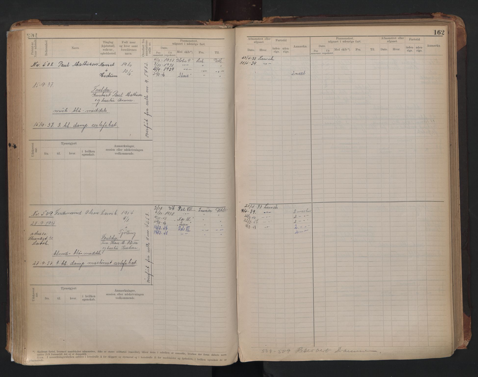 Larvik innrulleringskontor, AV/SAKO-A-787/F/Fd/L0002: Maskinist- og fyrbøter- rulle, 1909-1948, p. 162