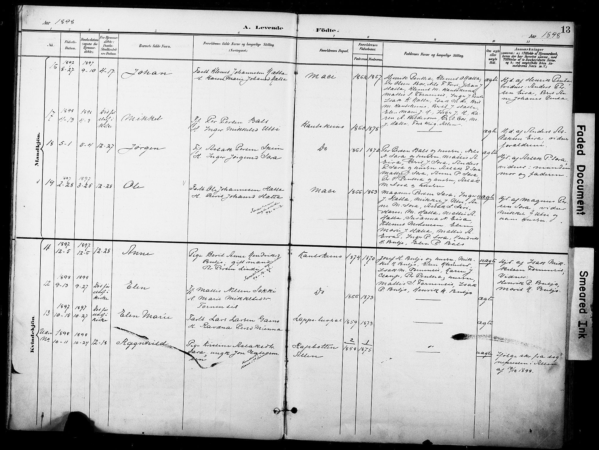 Kautokeino sokneprestembete, AV/SATØ-S-1340/H/Ha/L0005.kirke: Parish register (official) no. 5, 1896-1916, p. 13