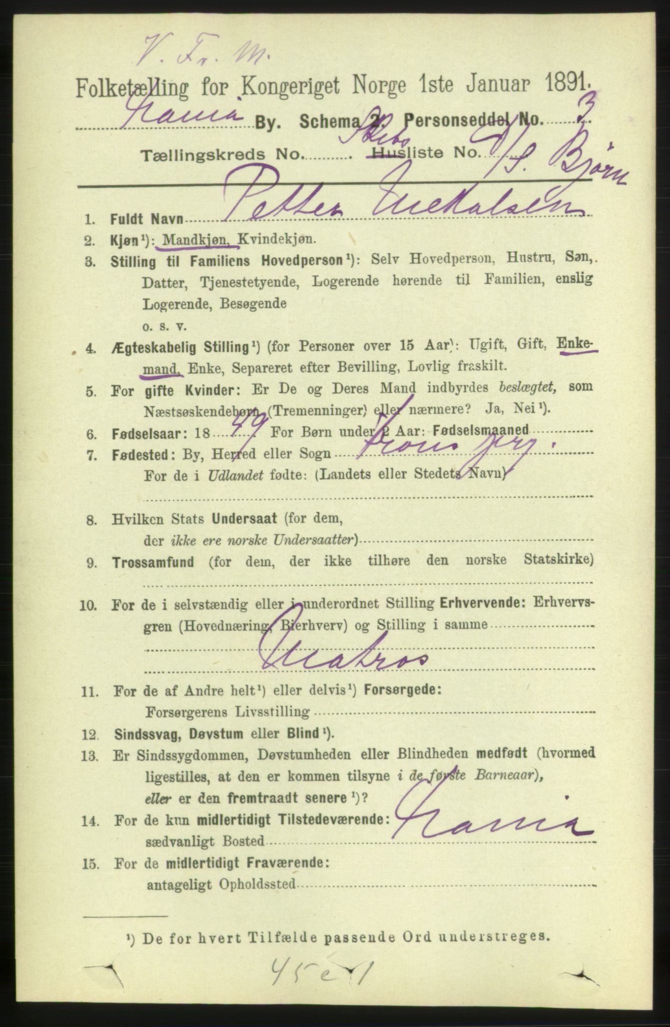 RA, 1891 census for 0301 Kristiania, 1891, p. 12936