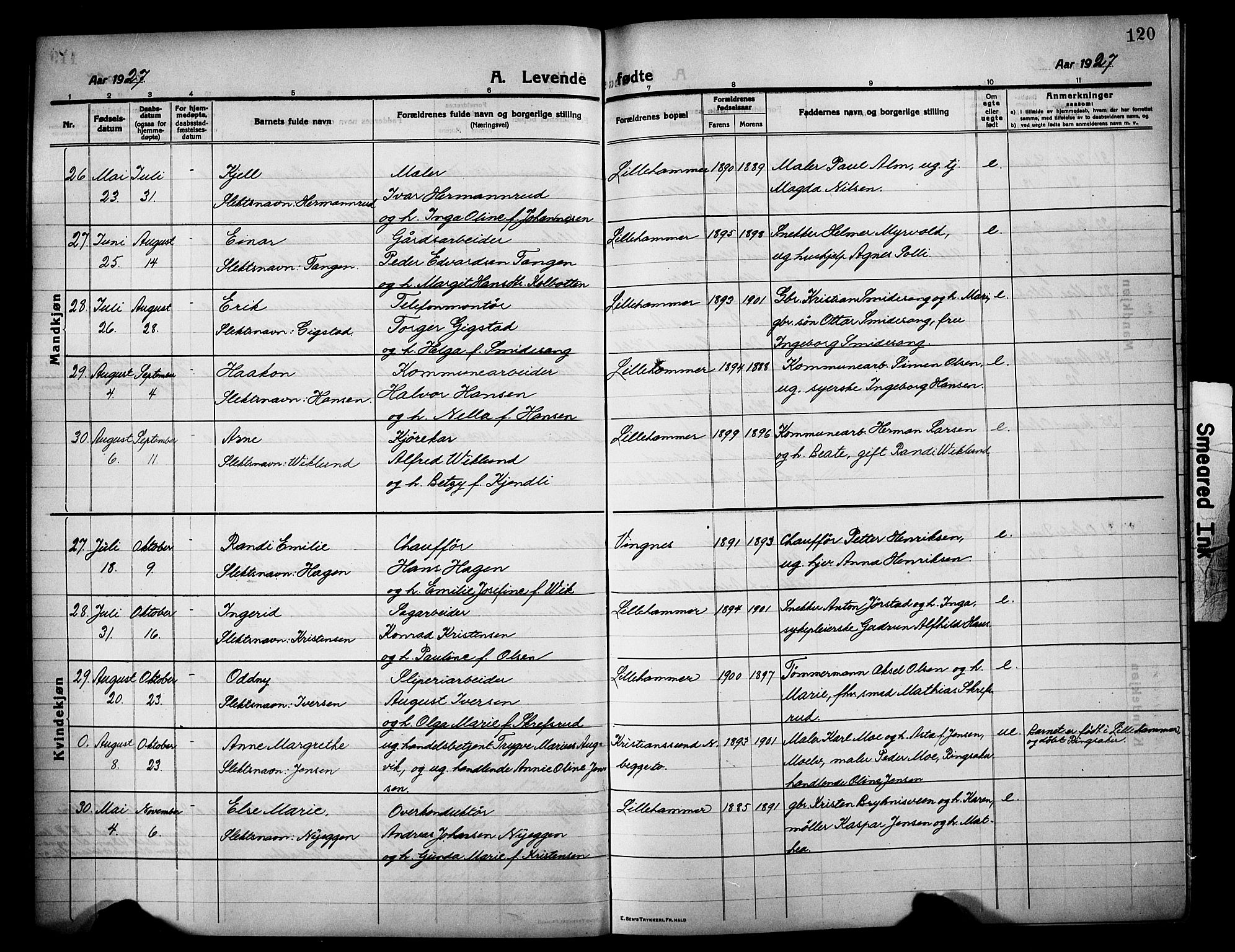 Lillehammer prestekontor, SAH/PREST-088/H/Ha/Hab/L0002: Parish register (copy) no. 2, 1913-1929, p. 120