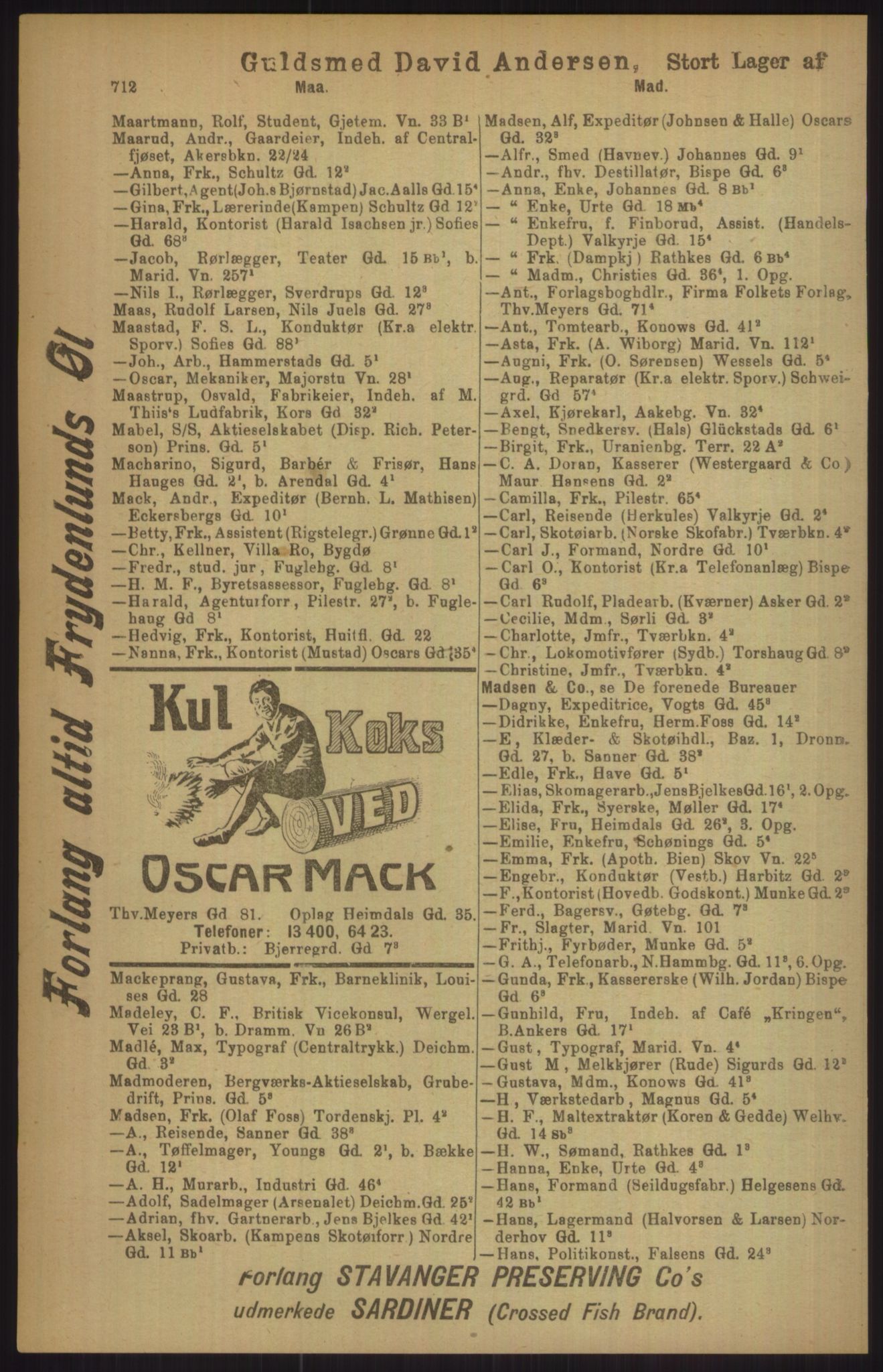 Kristiania/Oslo adressebok, PUBL/-, 1911, p. 712