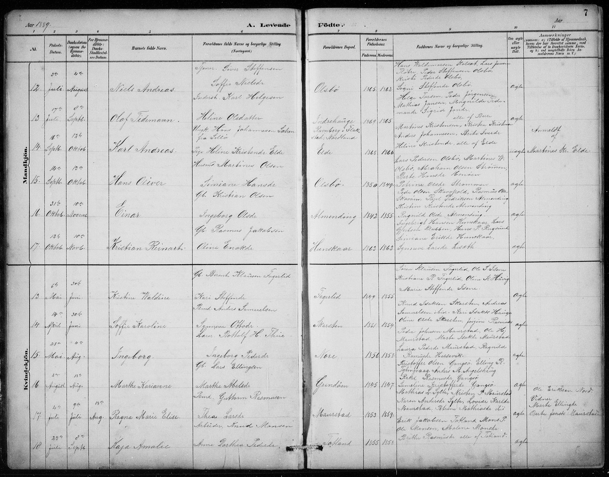 Davik sokneprestembete, AV/SAB-A-79701/H/Hab/Habc/L0002: Parish register (copy) no. C 2, 1889-1906, p. 7